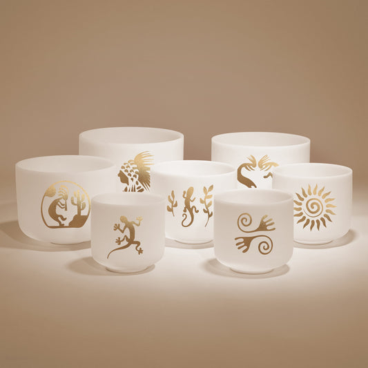 TOPFUND Mysterious Aztec Series Set of 7 Crystal Singing Bowls - TOPFUND Crystal Singing Bowl