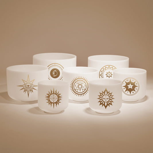 Mysterious Symbol Set of 7 Crystal Singing Bowls - TOPFUND Crystal Singing Bowl