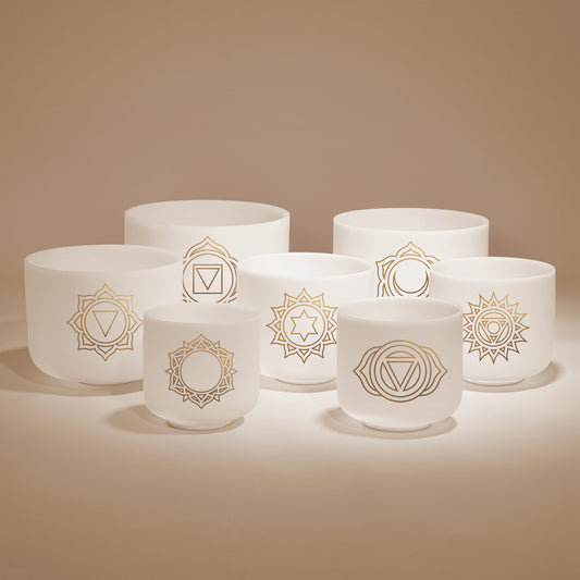 TOPFUND Chakra Symbol Series Tuned Set of 7 Crystal Singing Bowls - TOPFUND Crystal Singing Bowl