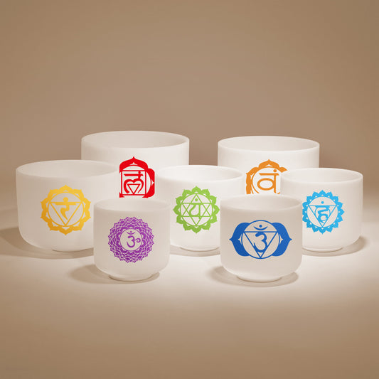 TOPFUND Colored Chakra Set of 7 Crystal Singing Bowls - TOPFUND Crystal Singing Bowl