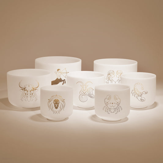 TOPFUND 7-12 inch Zodiac Chakra Set of 7 Crystal Singing Bowls - TOPFUND Crystal Singing Bowl