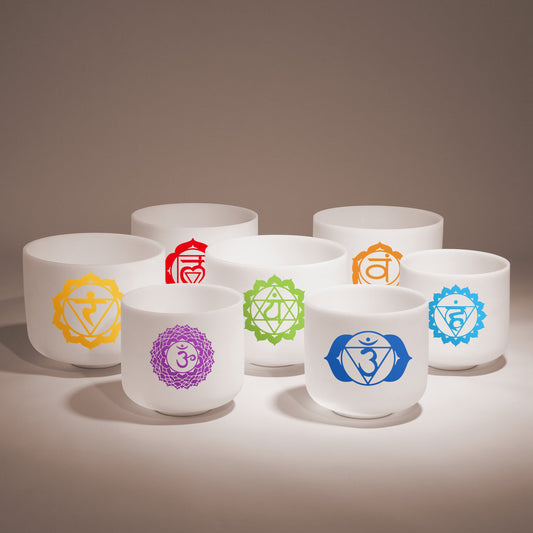 TOPFUND 8-10 inch Colored Chakra Set of 7 Crystal Singing Bowls - TOPFUND Crystal Singing Bowl