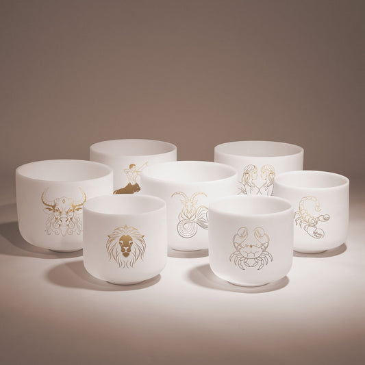 TOPFUND 8-10 inch Zodiac Chakra Set of 7 Crystal Singing Bowls - TOPFUND Crystal Singing Bowl