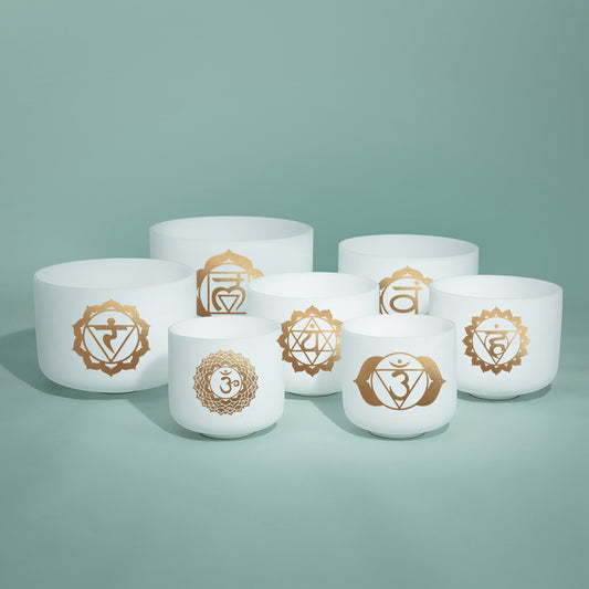 TOPFUND 8-14 inch Golden Chakra Set of 7 Crystal Singing Bowls - TOPFUND Crystal Singing Bowl