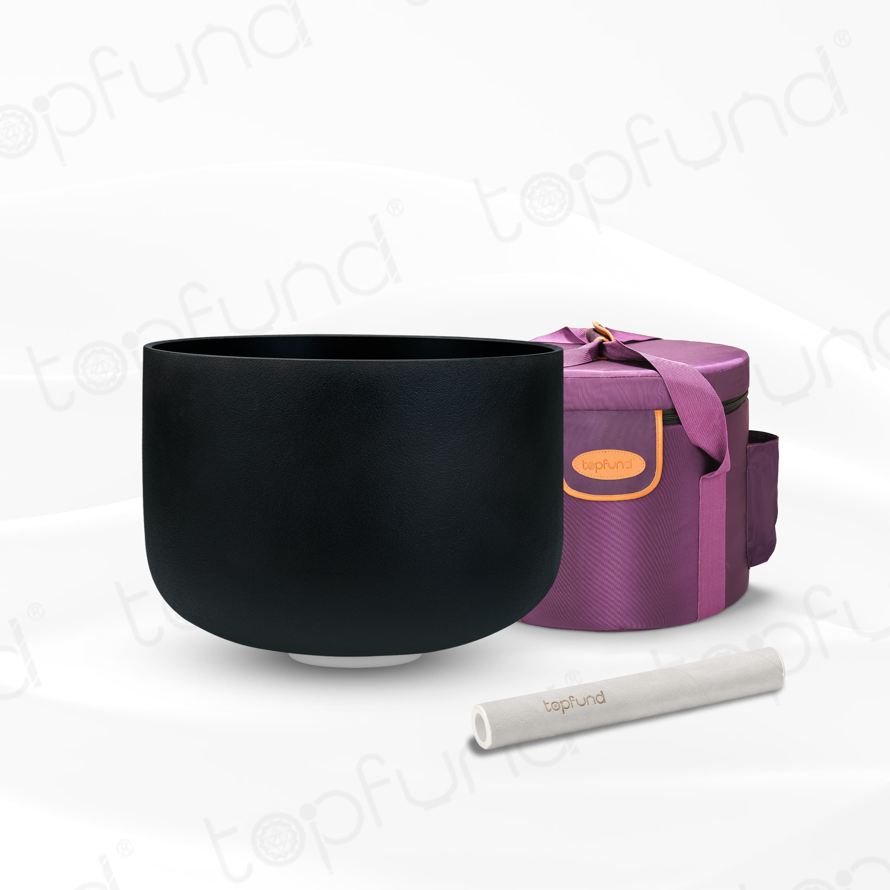 TOPFUND 432Hz Black B Note Crystal Singing Bowl Crown Chakra 12 inch with Artificial Leather Carrying Case and Singing Bowl Mallet Suede Striker - TOPFUND Crystal Singing Bowl