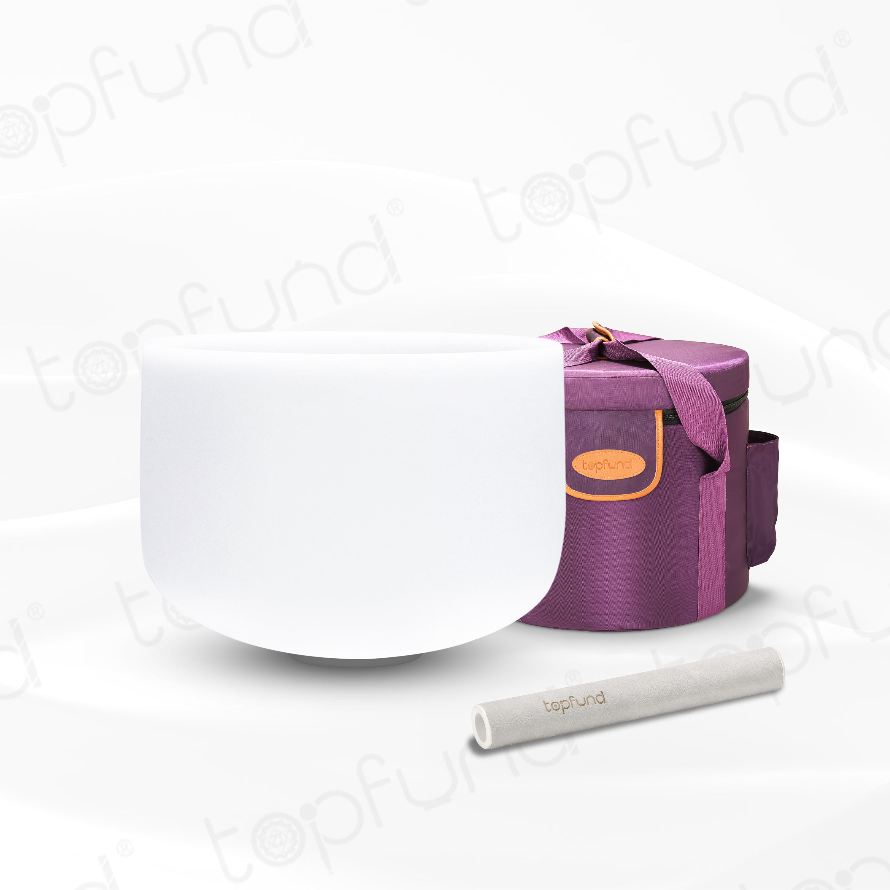 TOPFUND D Note Crystal Singing Bowl Sacral Chakra 14 inch with Artificial Leather Carrying Case and Singing Bowl Mallet Suede Striker - TOPFUND Crystal Singing Bowl