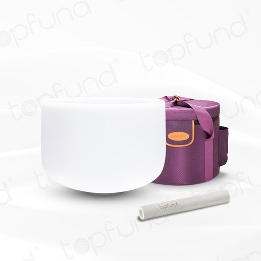 TOPFUND D Note Crystal Singing Bowl Sacral Chakra 14 inch with Artificial Leather Carrying Case and Singing Bowl Mallet Suede Striker - TOPFUND Crystal Singing Bowl