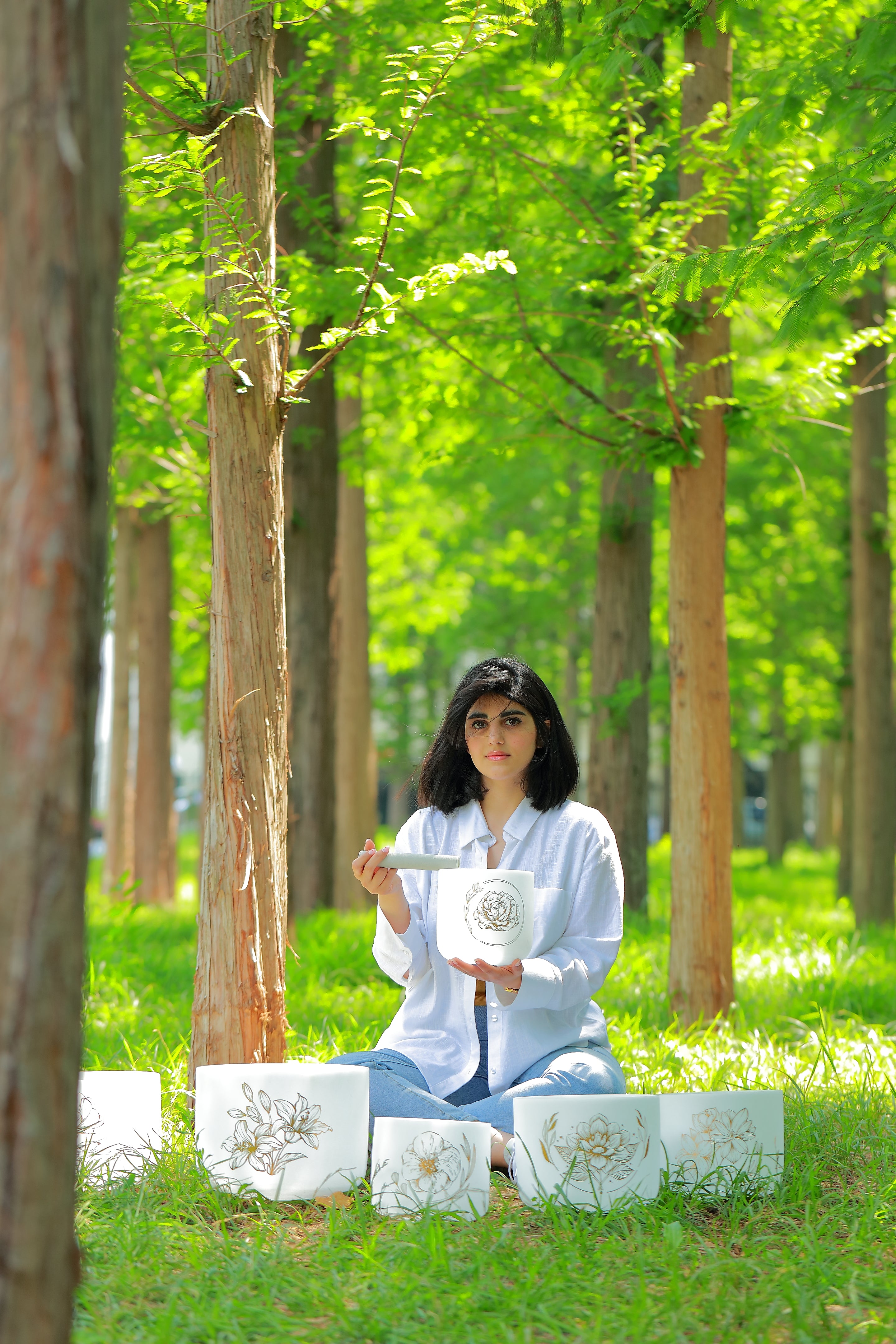 TOPFUND Golden Floral Patterns Chakra Set of 7 Crystal Singing Bowls 8-14 inch - TOPFUND Crystal Singing Bowl