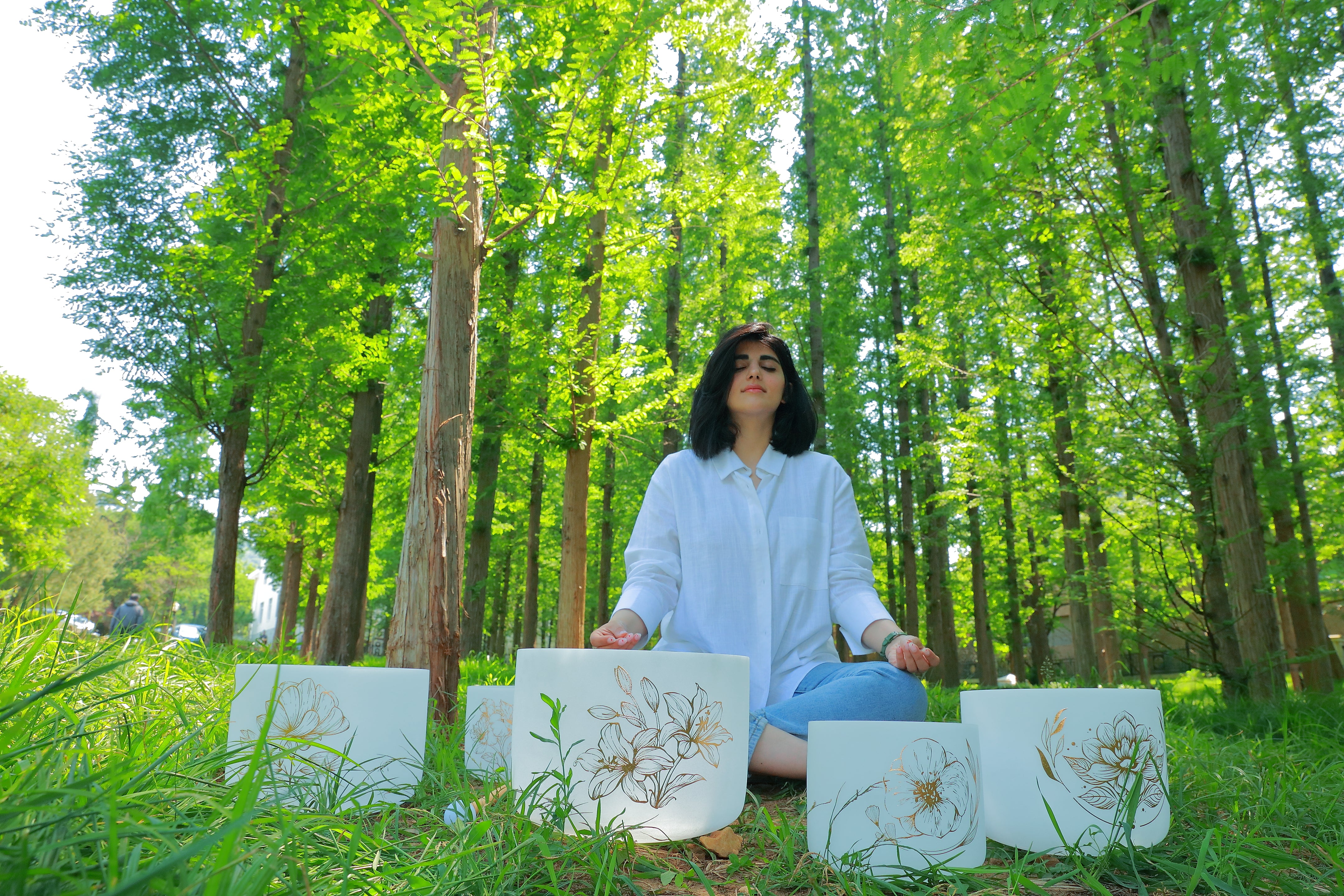 TOPFUND Golden Floral Patterns Chakra Set of 7 Crystal Singing Bowls 8-14 inch - TOPFUND Crystal Singing Bowl