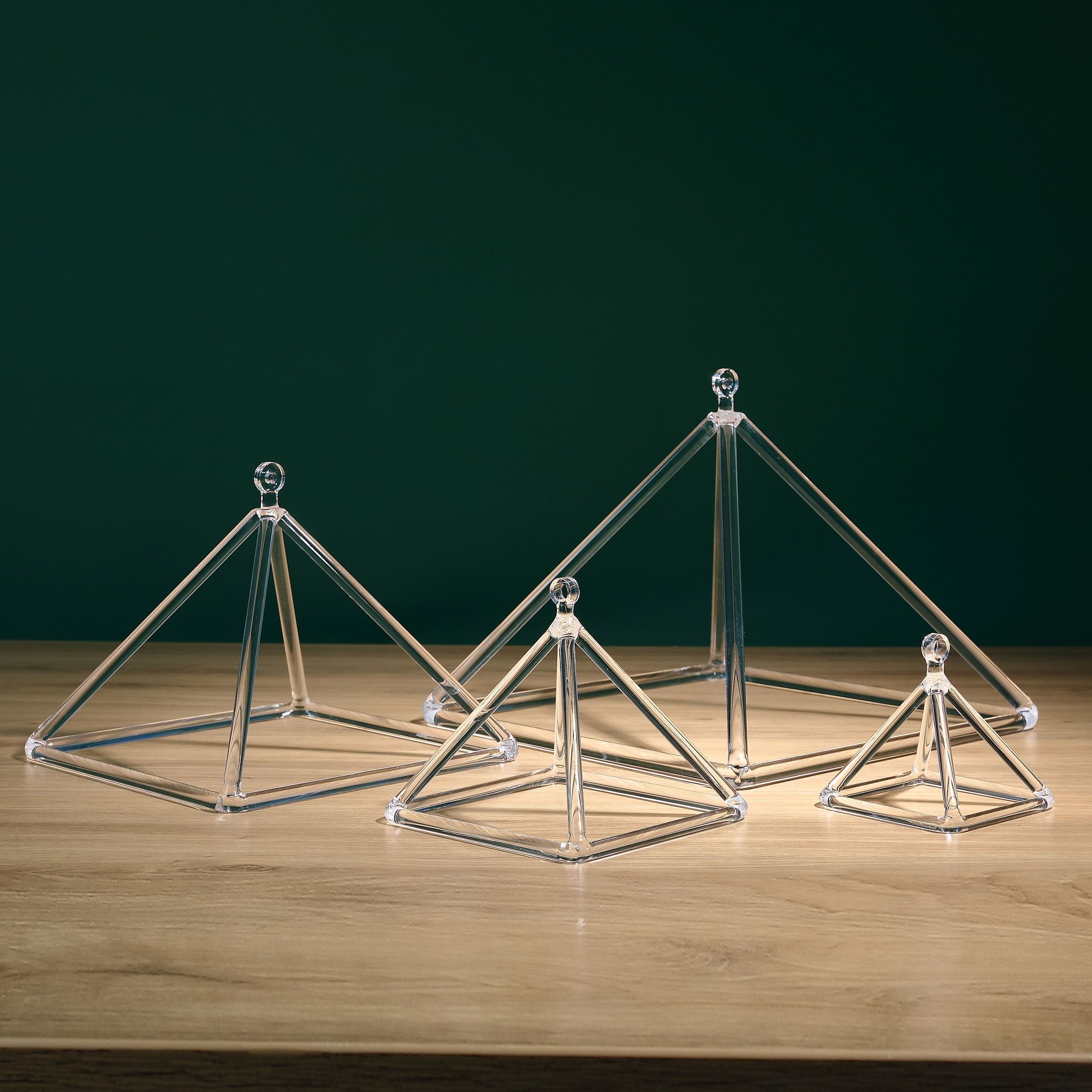 TOPFUND Clear Set of 4 Crystal Singing Pyramids 4-12 inch - TOPFUND Crystal Singing Bowl