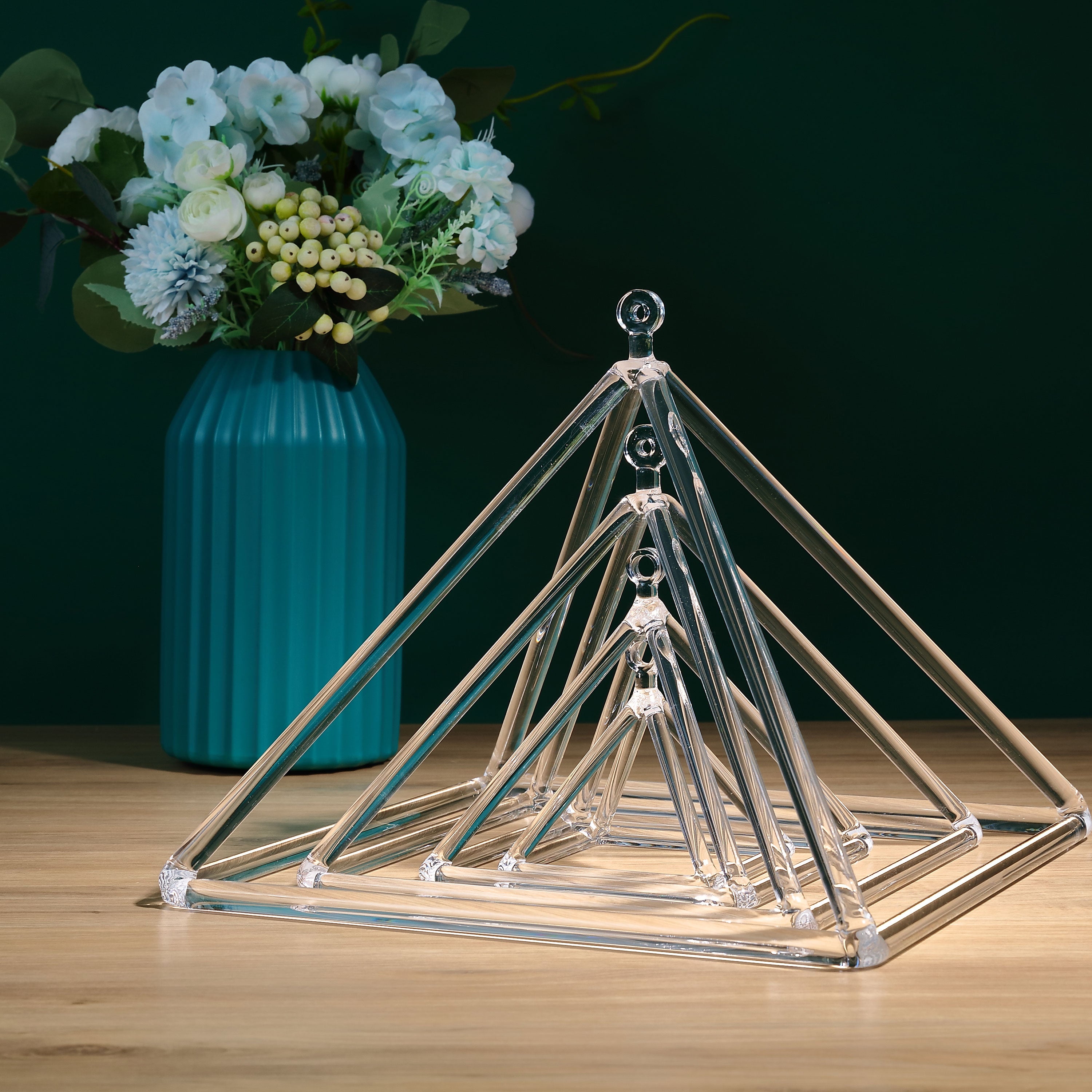 TOPFUND Clear Set of 4 Crystal Singing Pyramids 4-12 inch - TOPFUND Crystal Singing Bowl