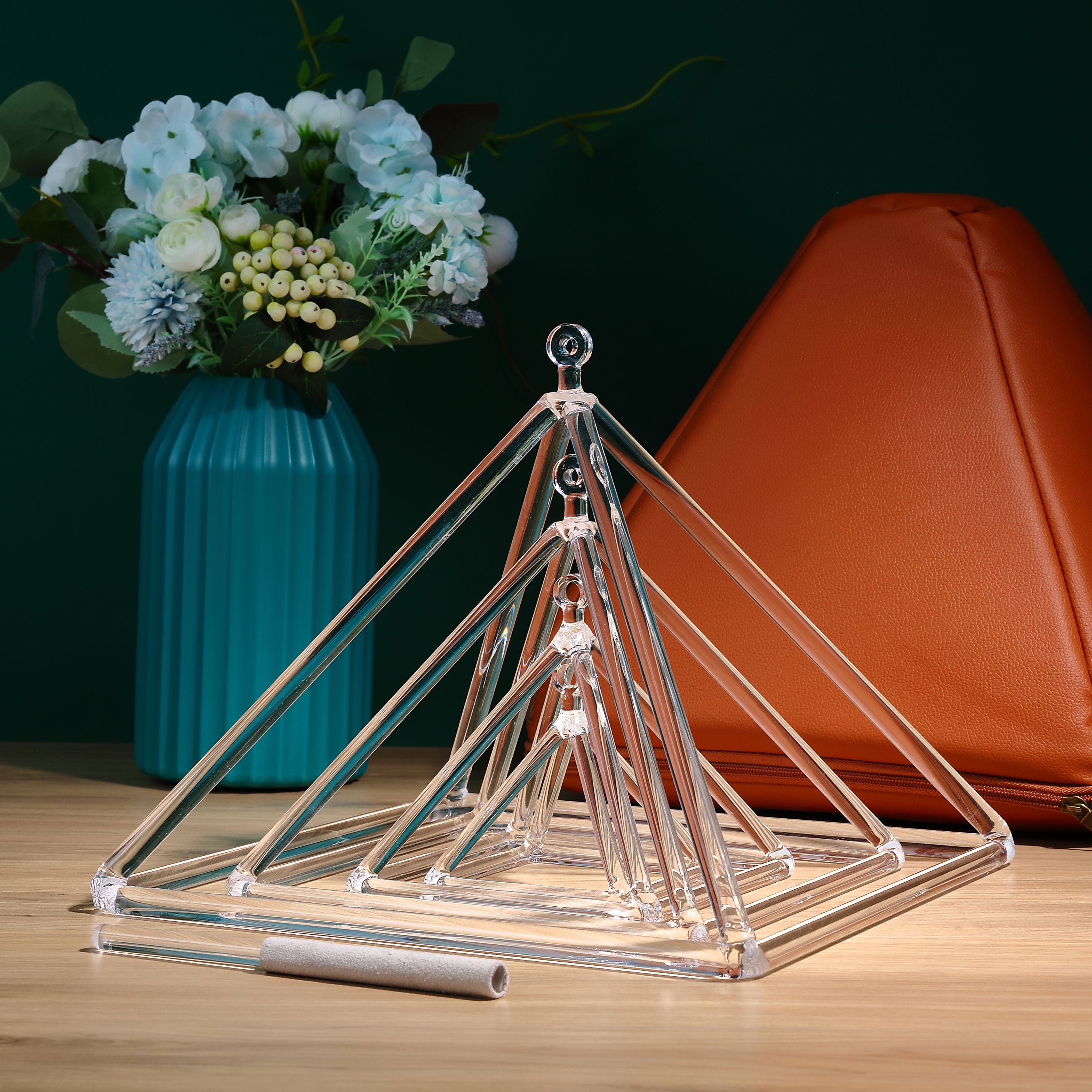 TOPFUND Clear Set of 4 Crystal Singing Pyramids 4-12 inch - TOPFUND Crystal Singing Bowl