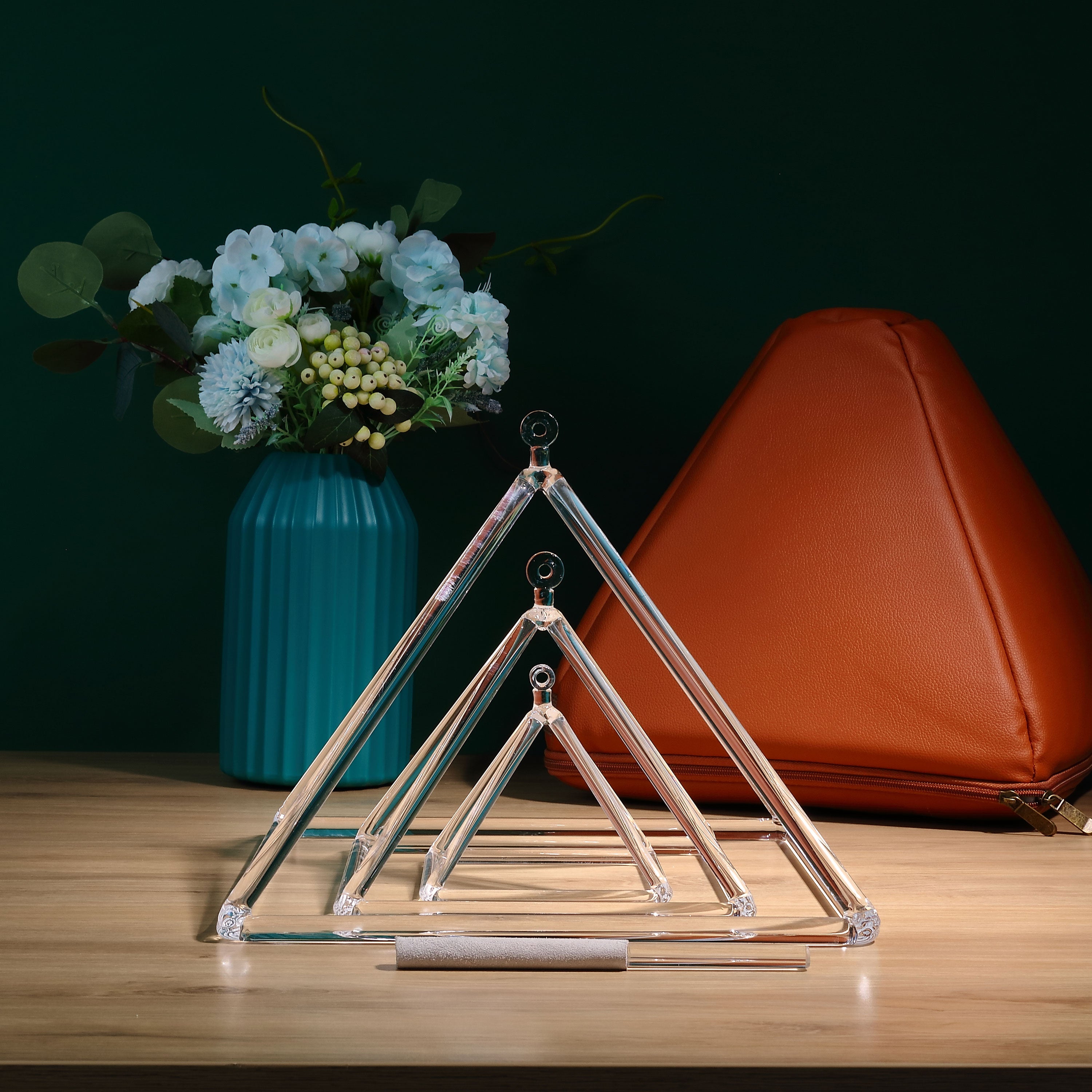 TOPFUND Clear Set of 3 Crystal Singing Pyramids 5-12 inch - TOPFUND Crystal Singing Bowl