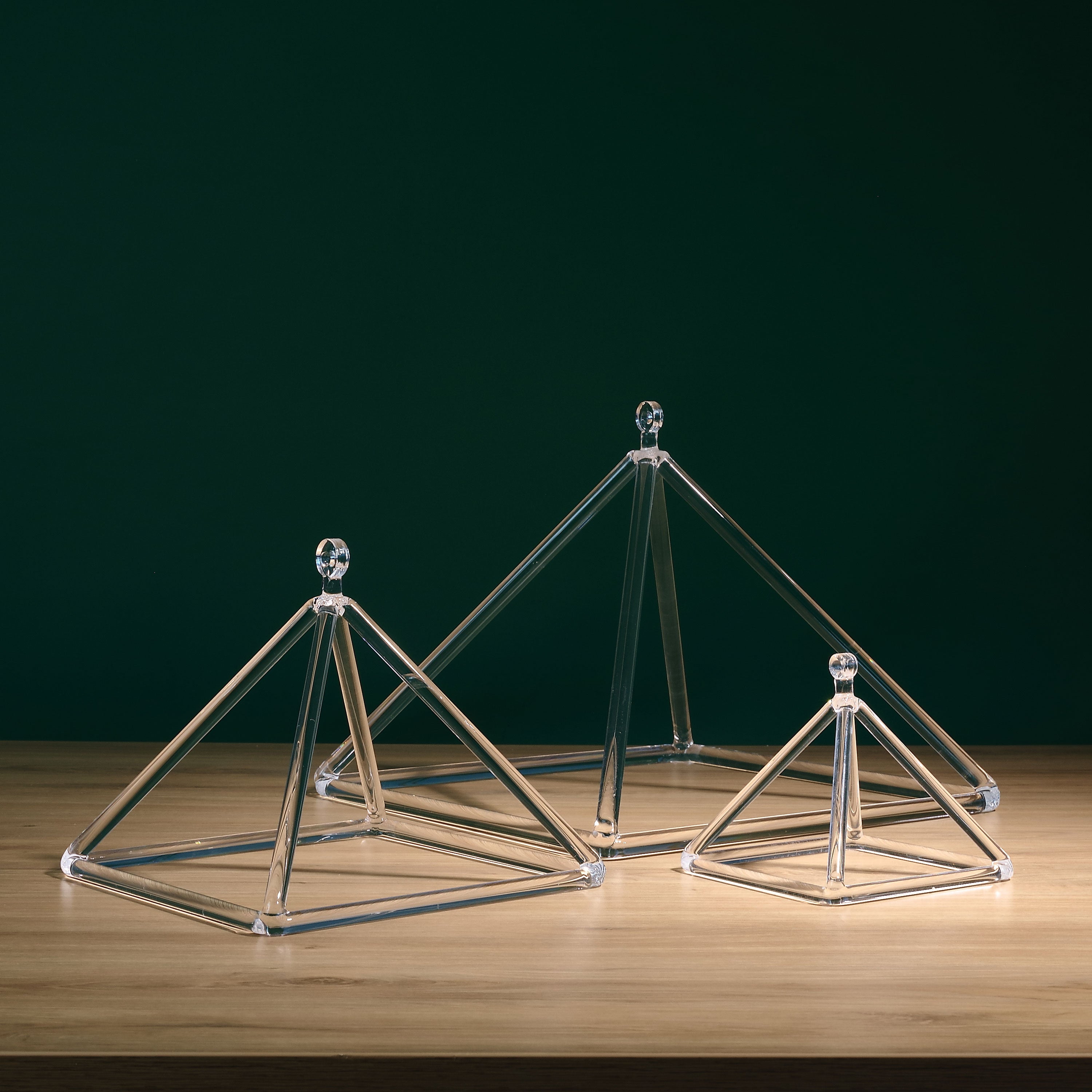 TOPFUND Clear Set of 3 Crystal Singing Pyramids 5-12 inch - TOPFUND Crystal Singing Bowl