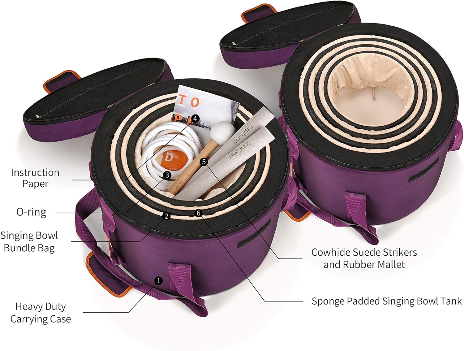 TOPFUND 440Hz 6-10 inch Set of 7 Black Crystal Singing Bowls - TOPFUND Crystal Singing Bowl