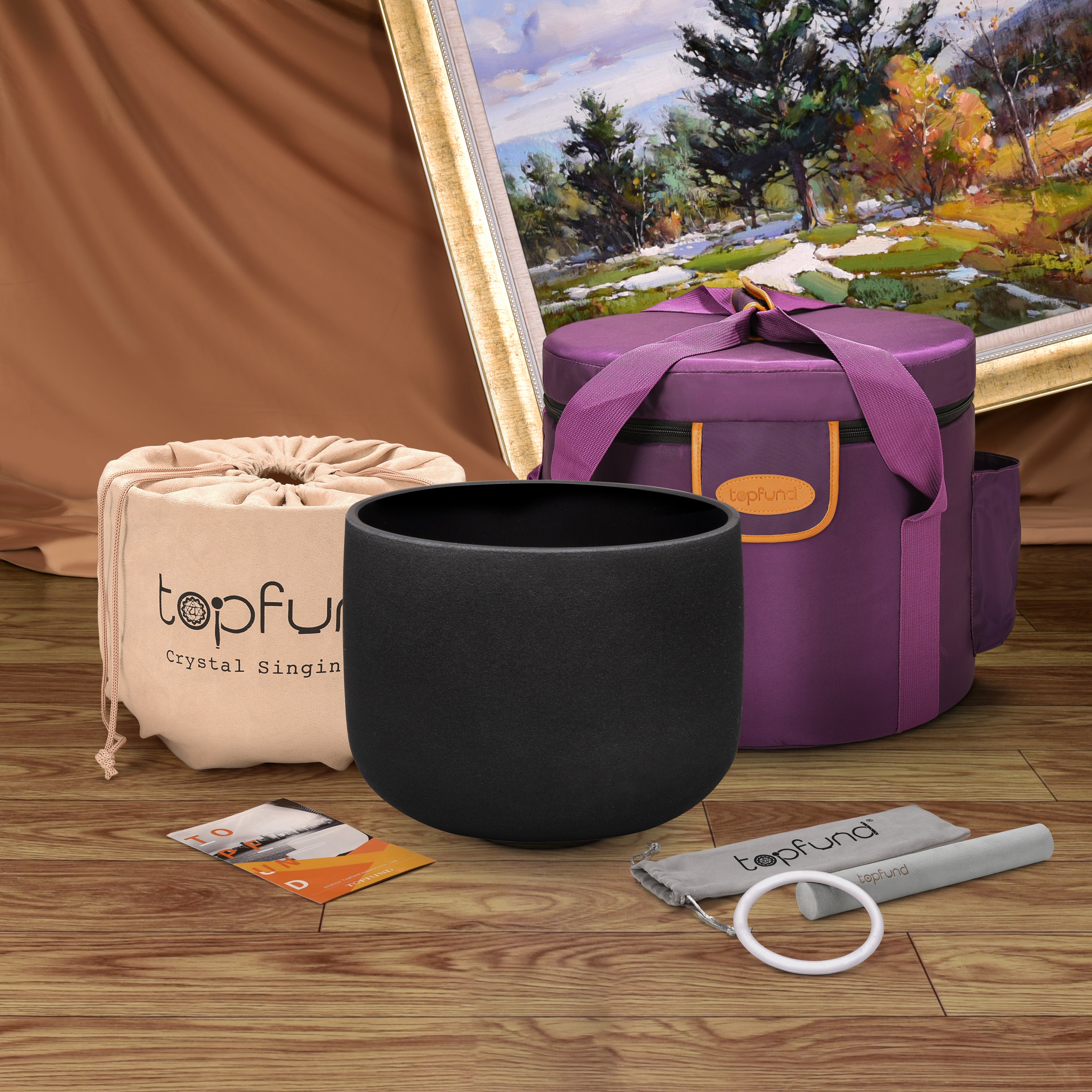 TOPFUND 432Hz Chakra Black D Note Crystal Singing Bowl Sacral 14 inch - TOPFUND Crystal Singing Bowl