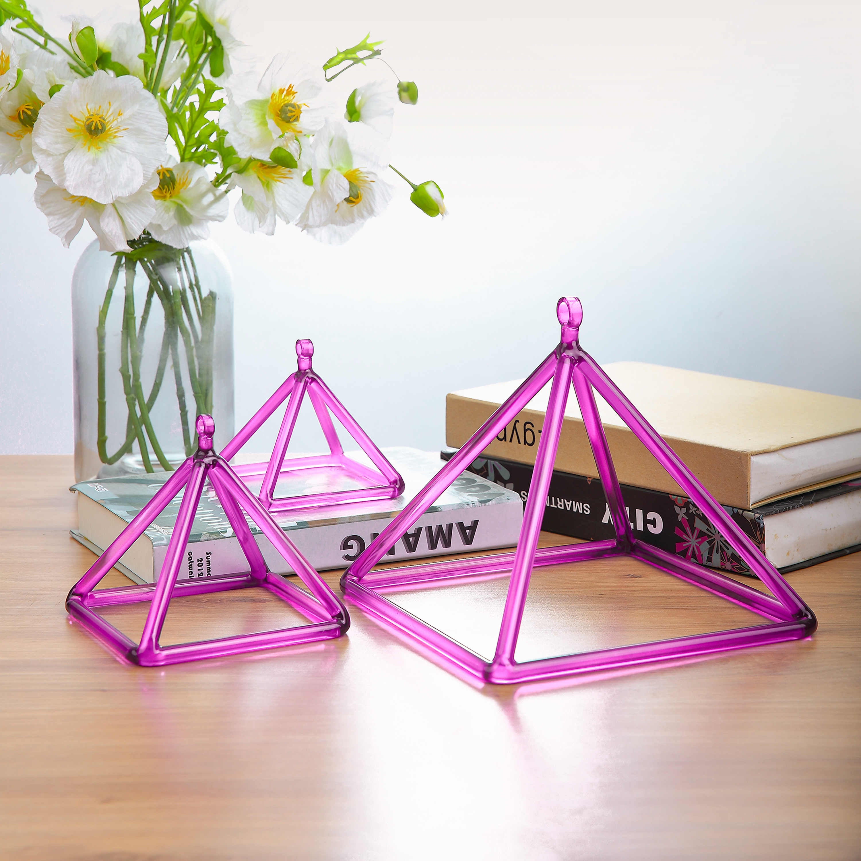 TOPFUND Pink Crystal Singing Pyramids - TOPFUND Crystal Singing Bowl