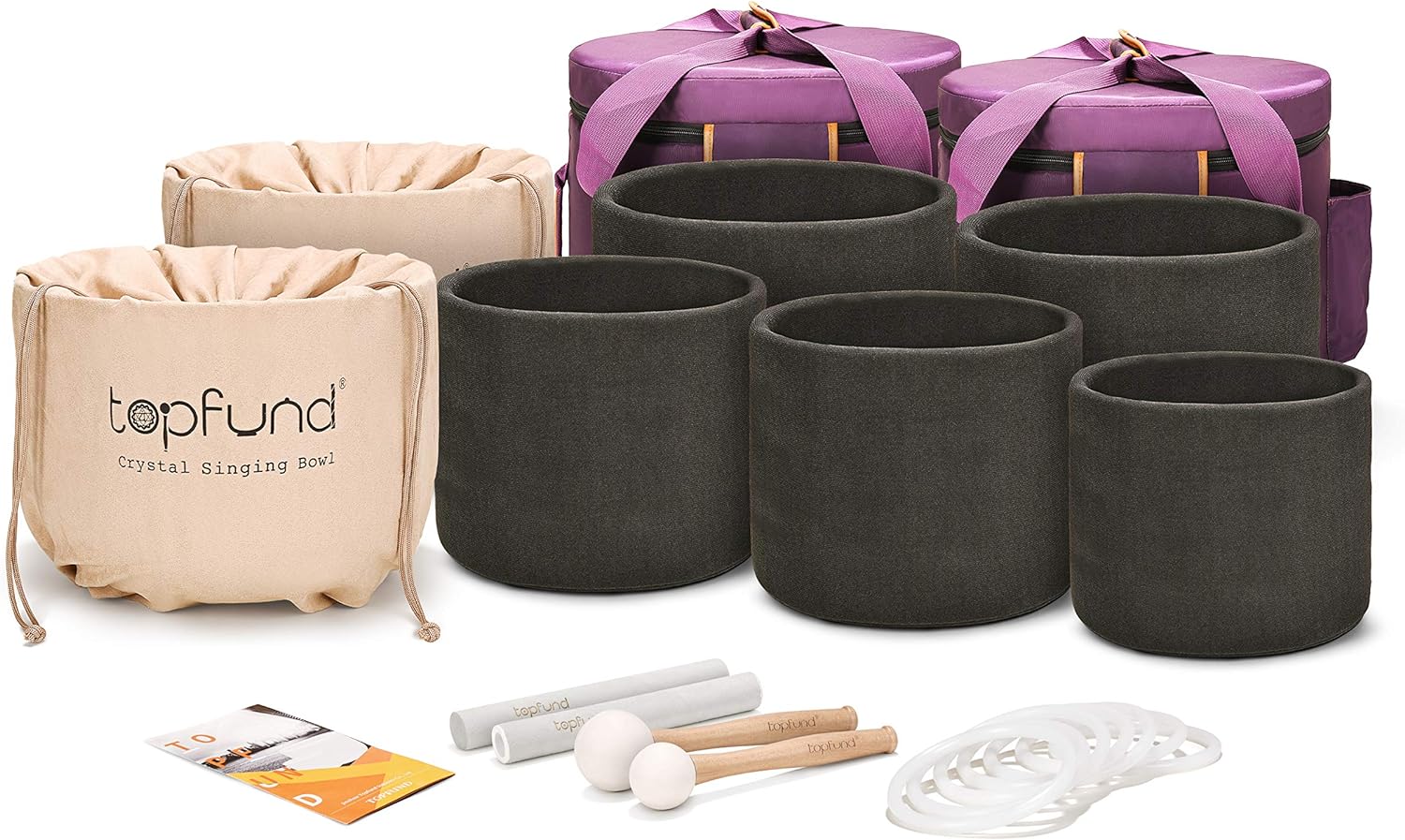 TOPFUND 440Hz 6-10 inch Set of 7 Black Crystal Singing Bowls - TOPFUND Crystal Singing Bowl