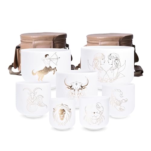 TOPFUND Zodiac Chakra Set of 7 Crystal Singing Bowls - TOPFUND Crystal Singing Bowl