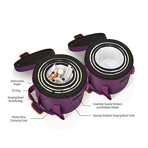 TOPFUND 432 Hz Chakra Set of 7 Color Crystal Singing Bowls 6-12 inch with Heavy Duty Carrying Cases and Singing Bowl Mallet Suede Striker - TOPFUND Crystal Singing Bowl