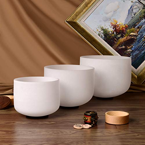 TOPFUND Set of 3 Crystal Singing Bowls 7-11 inch with Heavy Duty Carrying Case and Singing Bowl Mallets (11"C+9"E+7"G) - TOPFUND Crystal Singing Bowl