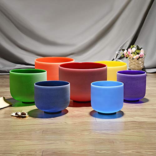 Chakra 7-12 inch Set of 7 Color Crystal Singing Bowls - TOPFUND Crystal Singing Bowl