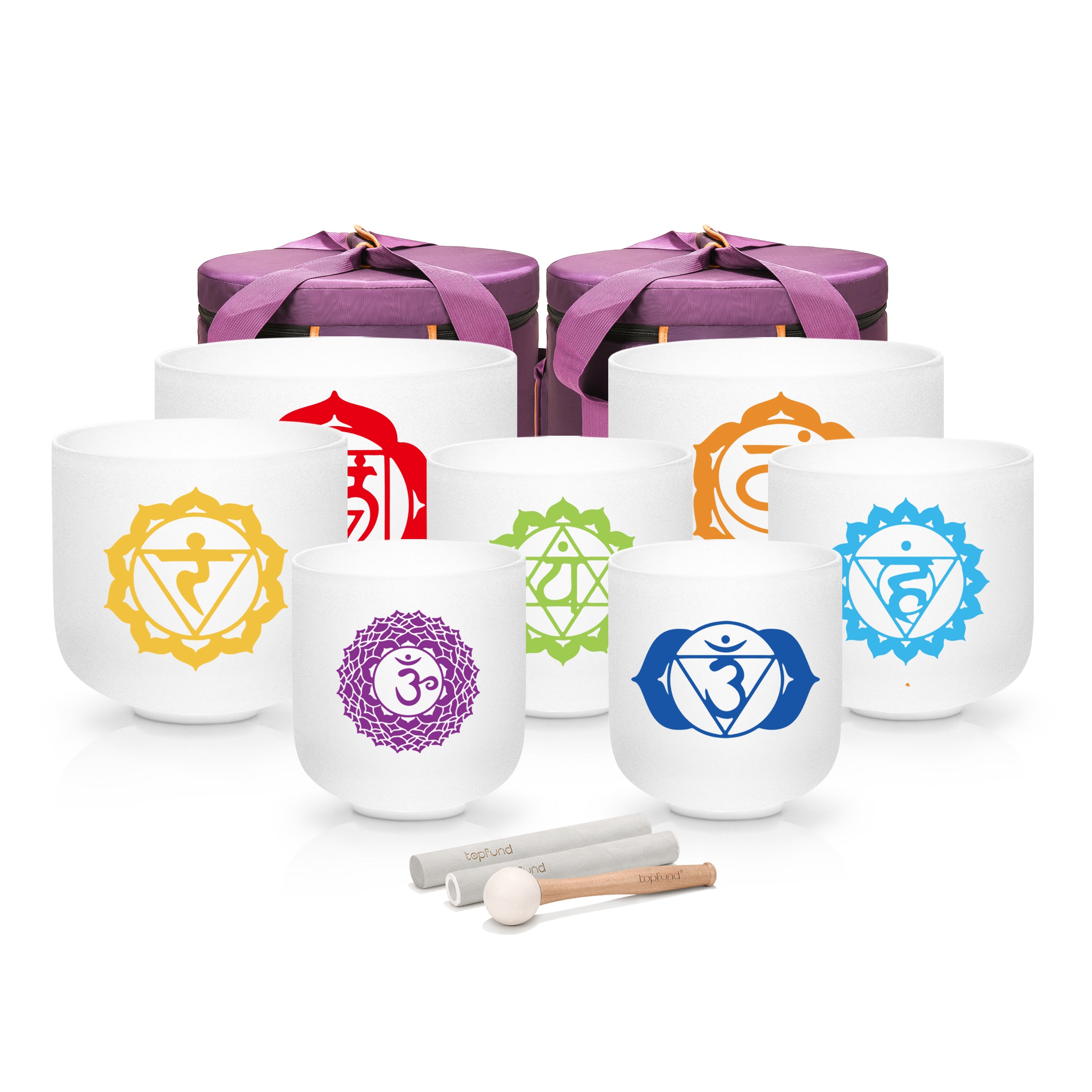 TOPFUND 6-10 inch Colored Chakra Set of 7 Crystal Singing Bowls - TOPFUND Crystal Singing Bowl