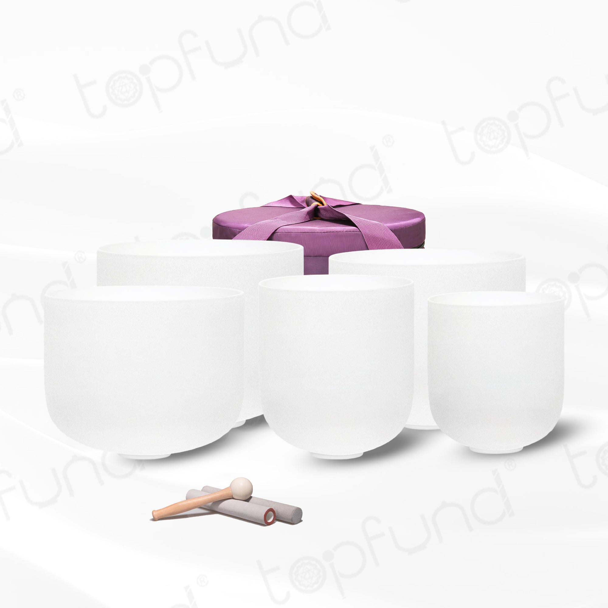 Chakra Set of 5 Sharp Notes Black Crystal Singing Bowls 6-10 inch with Heavy Duty Carrying Case and Singing Bowl Mallets - TOPFUND Crystal Singing Bowl