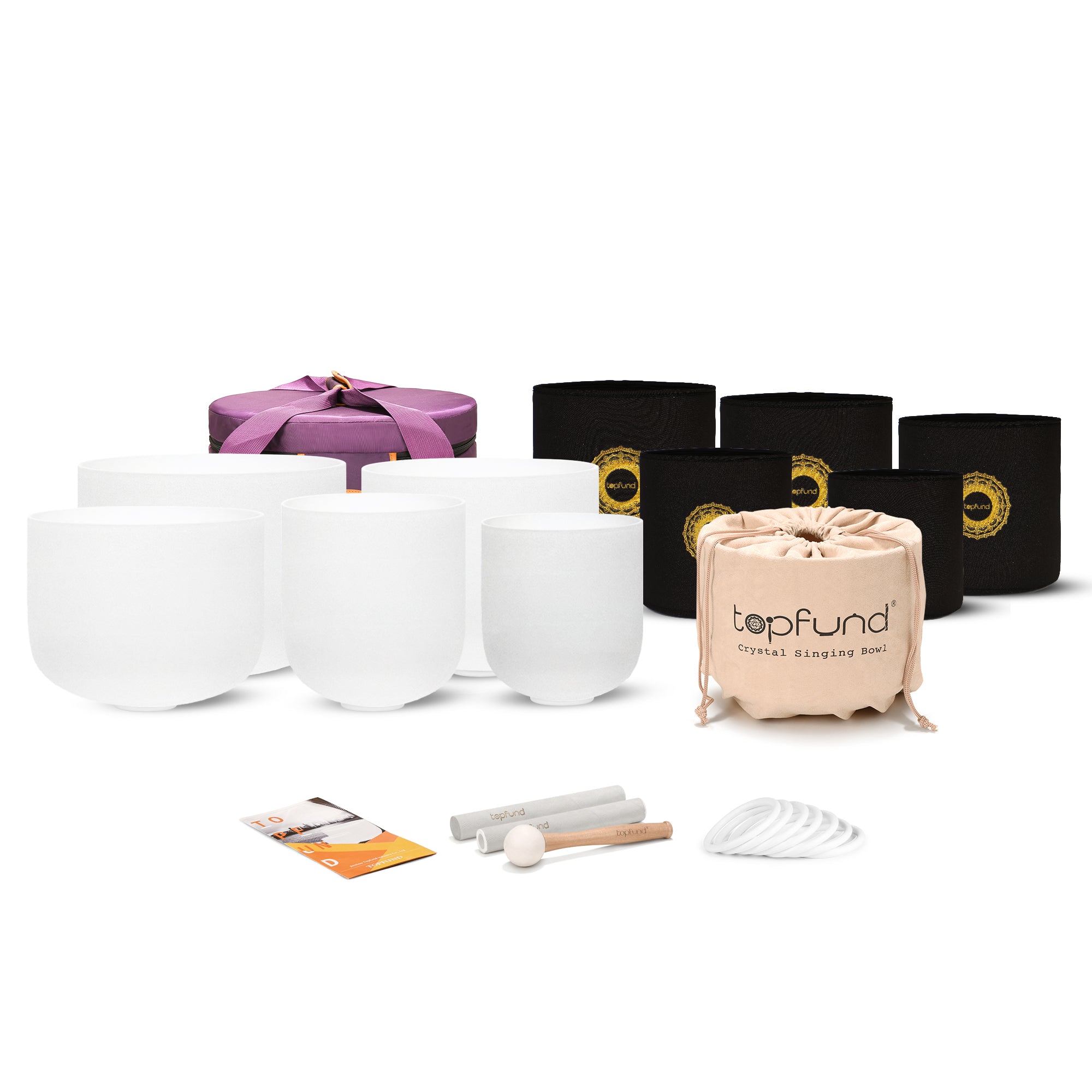 Chakra Set of 5 Sharp Notes Black Crystal Singing Bowls 6-10 inch with Heavy Duty Carrying Case and Singing Bowl Mallets - TOPFUND Crystal Singing Bowl
