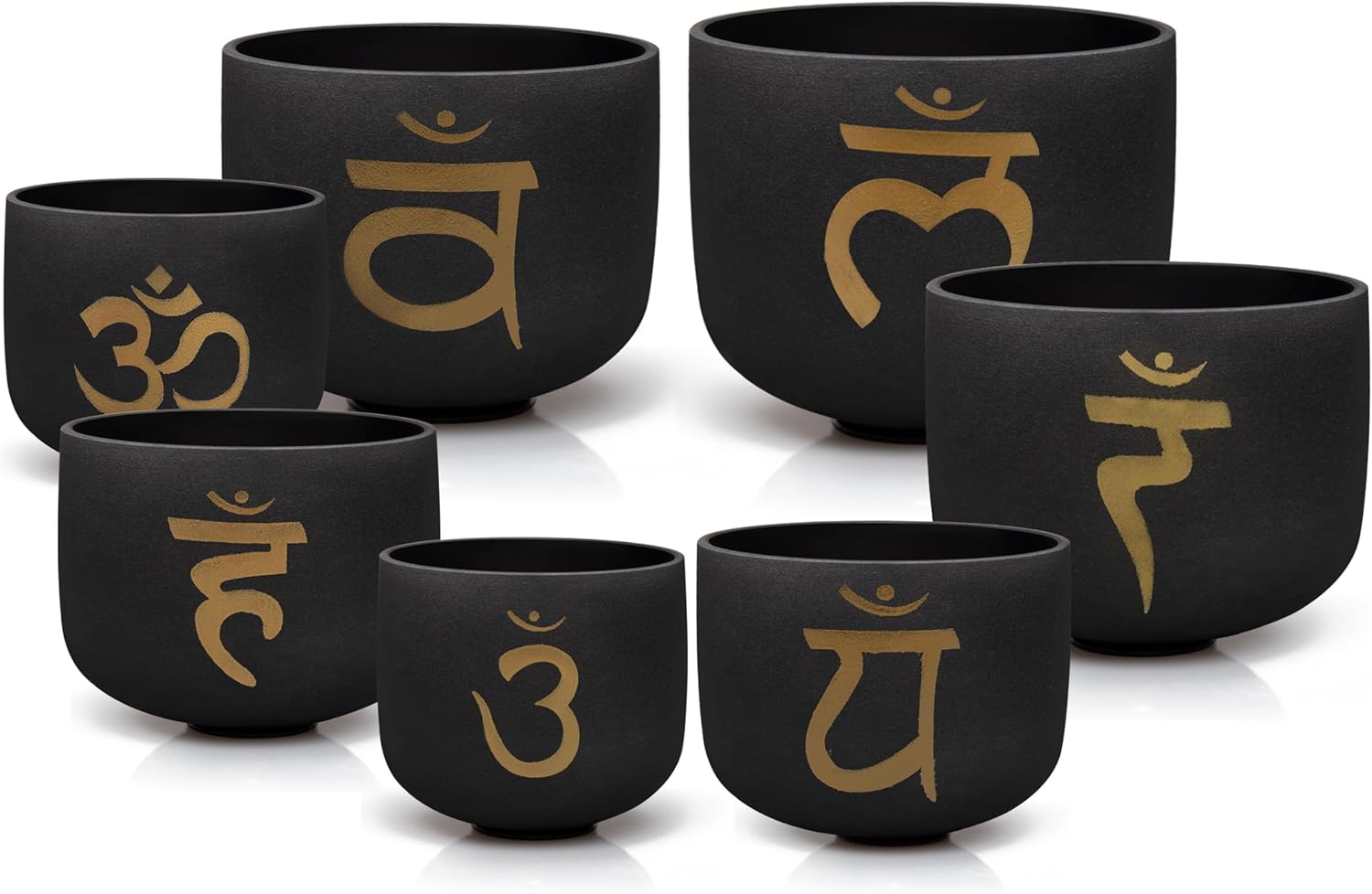 Golden Chakra Set of 7 Black Crystal Singing Bowls 6-12 inch with Heavy Duty Carrying Cases and Mallets - TOPFUND Crystal Singing Bowl
