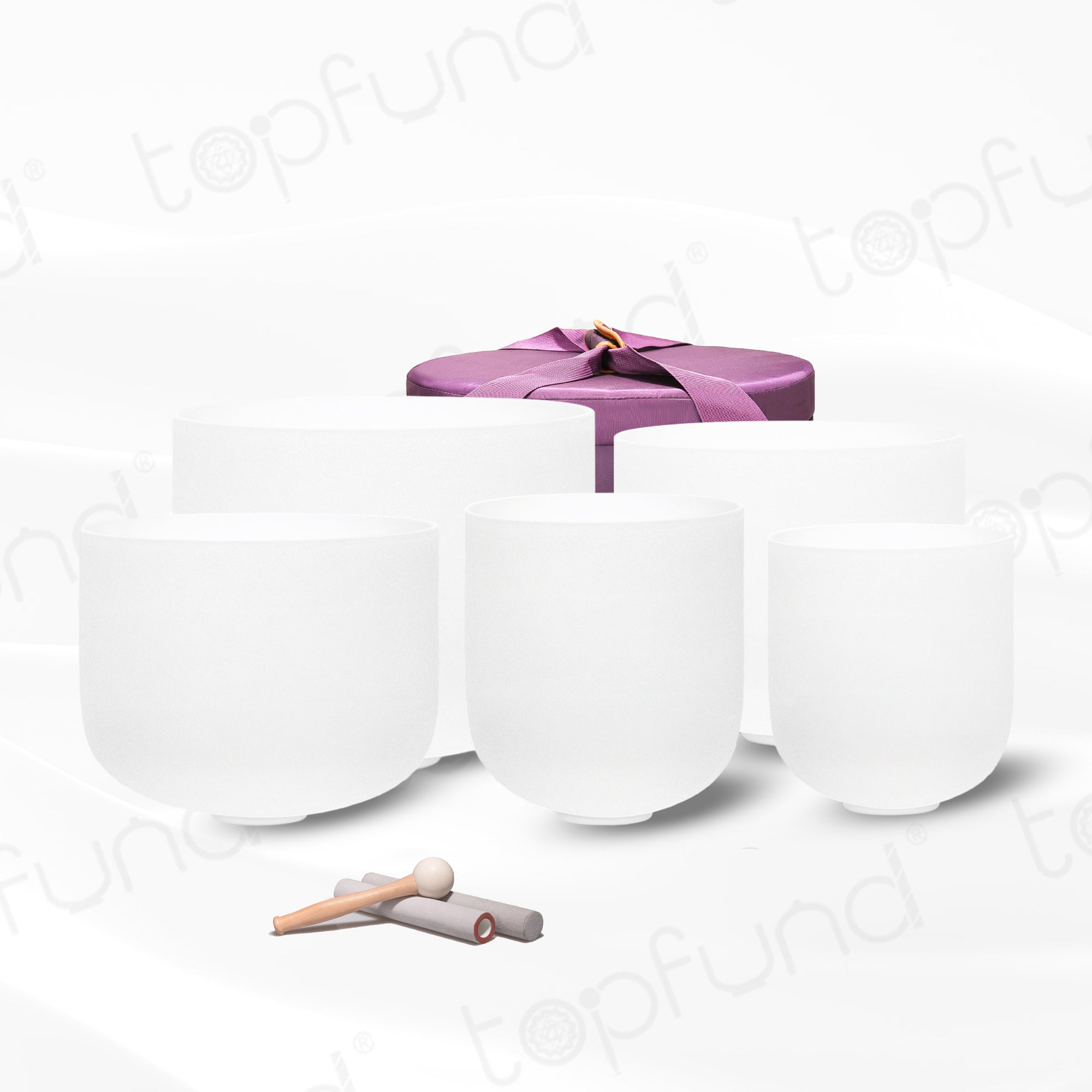 Chakra Set of 5 Sharp Notes Color Crystal Singing Bowls 6-12 inch with Heavy Duty Carrying Case and Singing Bowl Mallets - TOPFUND Crystal Singing Bowl