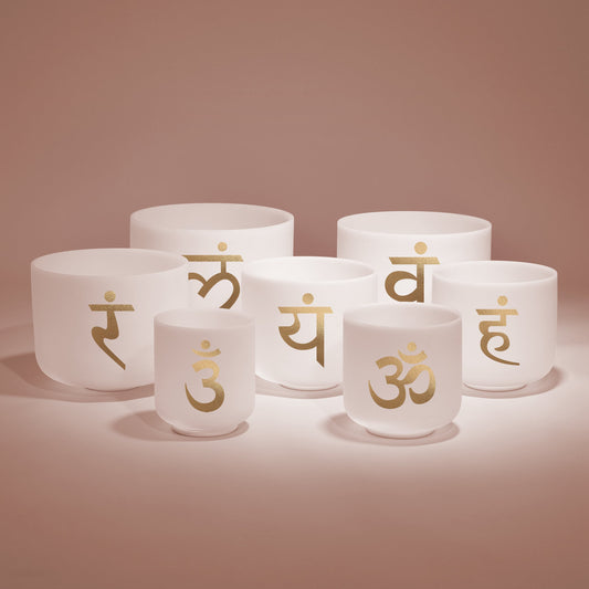 TOPFUND 6-12 inch Sanskrit Series Set of 7 Crystal Singing Bowls - TOPFUND Crystal Singing Bowl