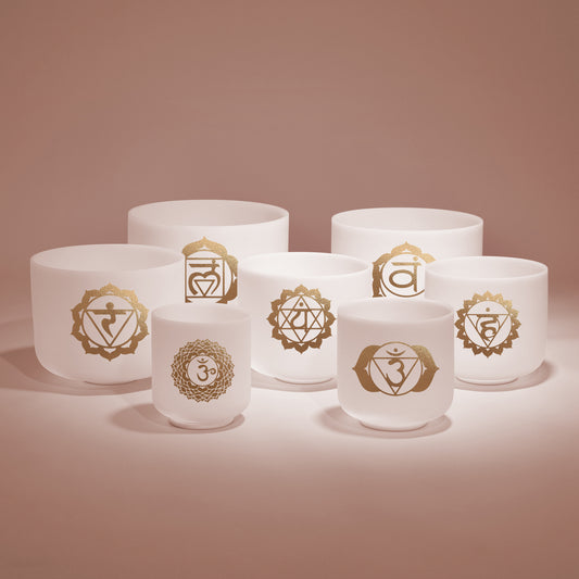 TOPFUND 432 Hz Set of 7 Gold Chakra Pattern Crystal Singing Bowls 6-12 inch with Heavy Duty Carrying Cases and Singing Bowl Mallets - TOPFUND Crystal Singing Bowl