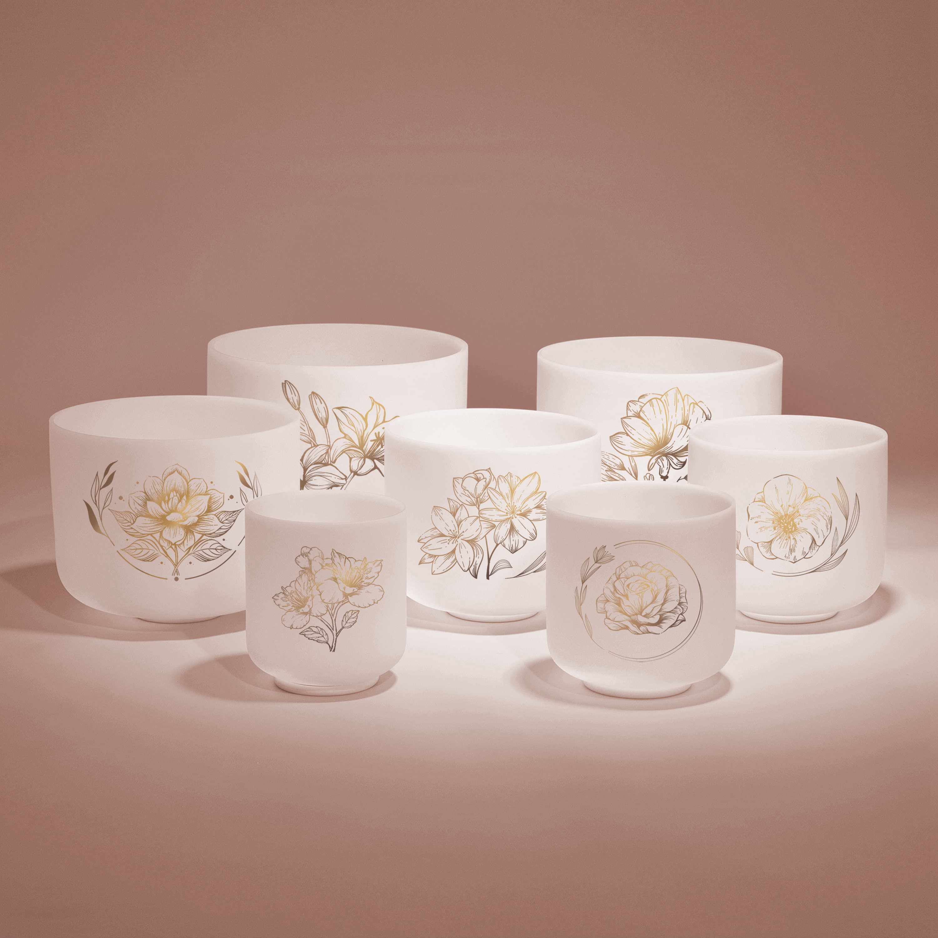 TOPFUND Golden Floral Series Set of 7 Crystal Singing Bowls - TOPFUND Crystal Singing Bowl