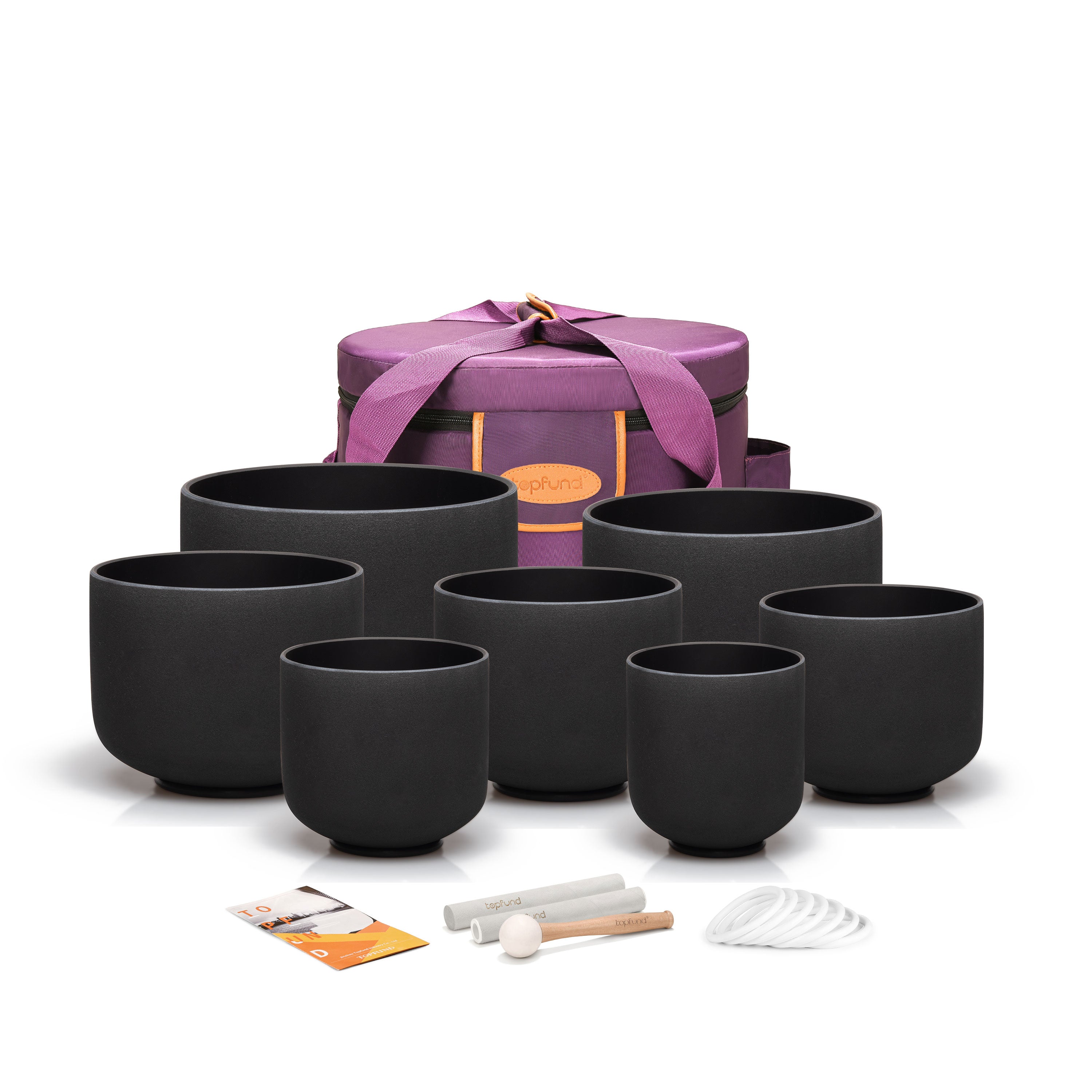TOPFUND 440Hz Chakra Set of 7 Black Crystal Singing Bowls 6-14 inch - TOPFUND Crystal Singing Bowl