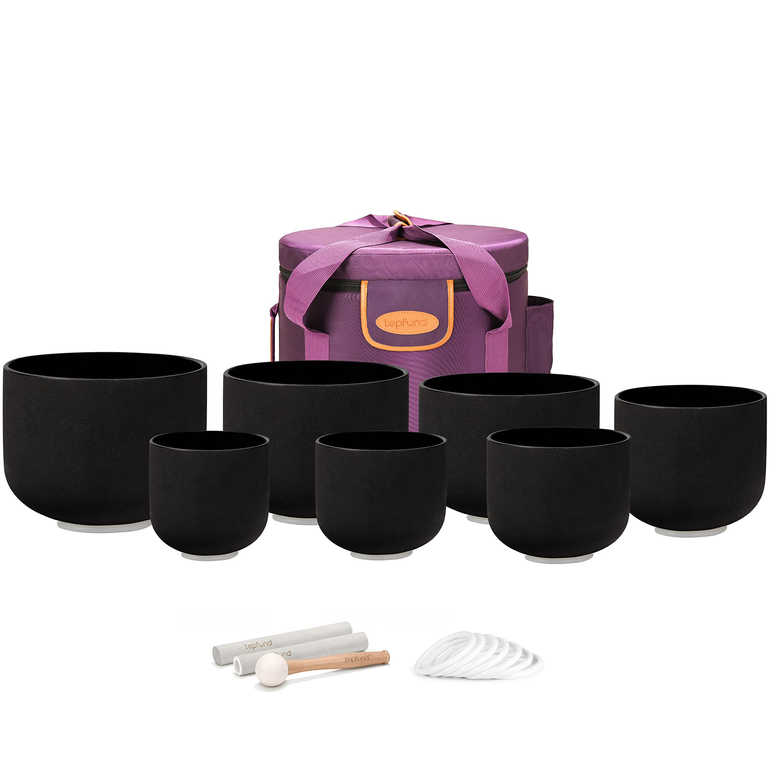 TOPFUND Black Set of 7 Chakra Crystal Singing Bowls 6-14 inch - TOPFUND Crystal Singing Bowl