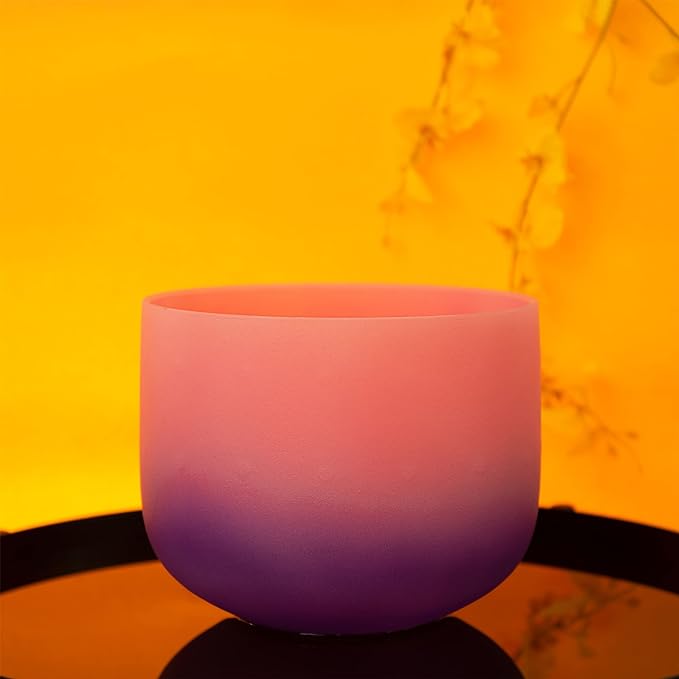 TOPFUND Handcrafted Pink Purple Rainbow F Note Crystal Singing Bowl 10 inch Heart Chakra with Heavy Duty Carrying Cae and Suede Striker - TOPFUND Crystal Singing Bowl