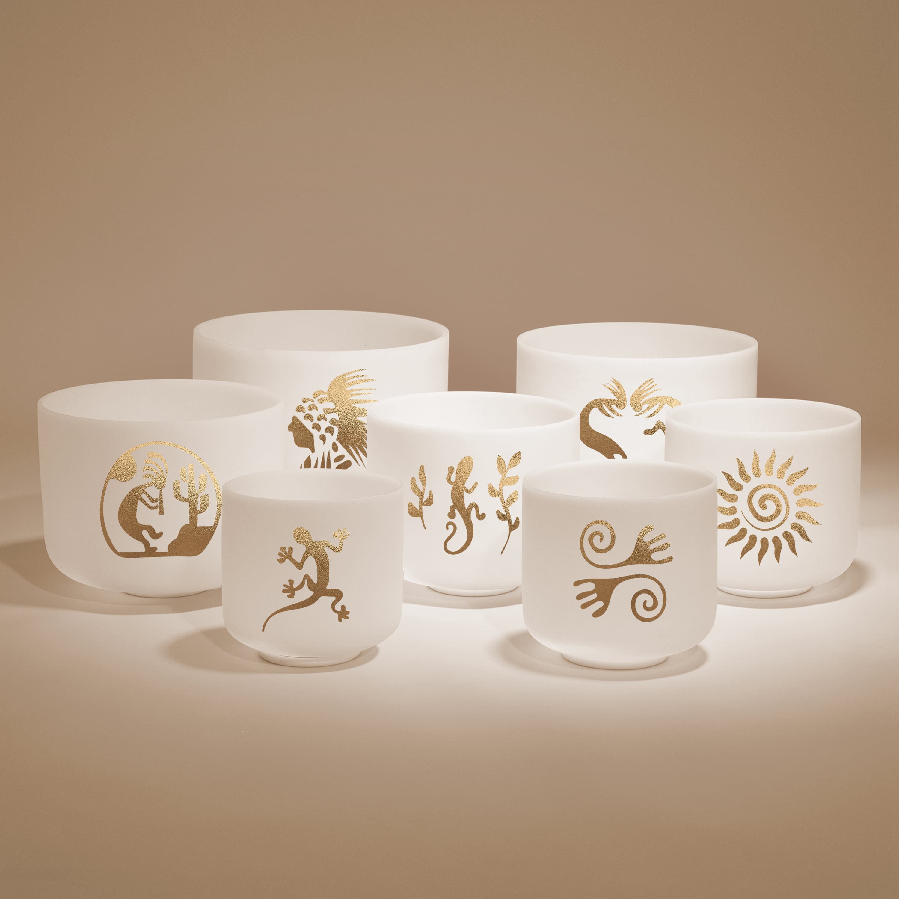 TOPFUND Mysterious Aztec Series Set of 7 Crystal Singing Bowls - TOPFUND Crystal Singing Bowl