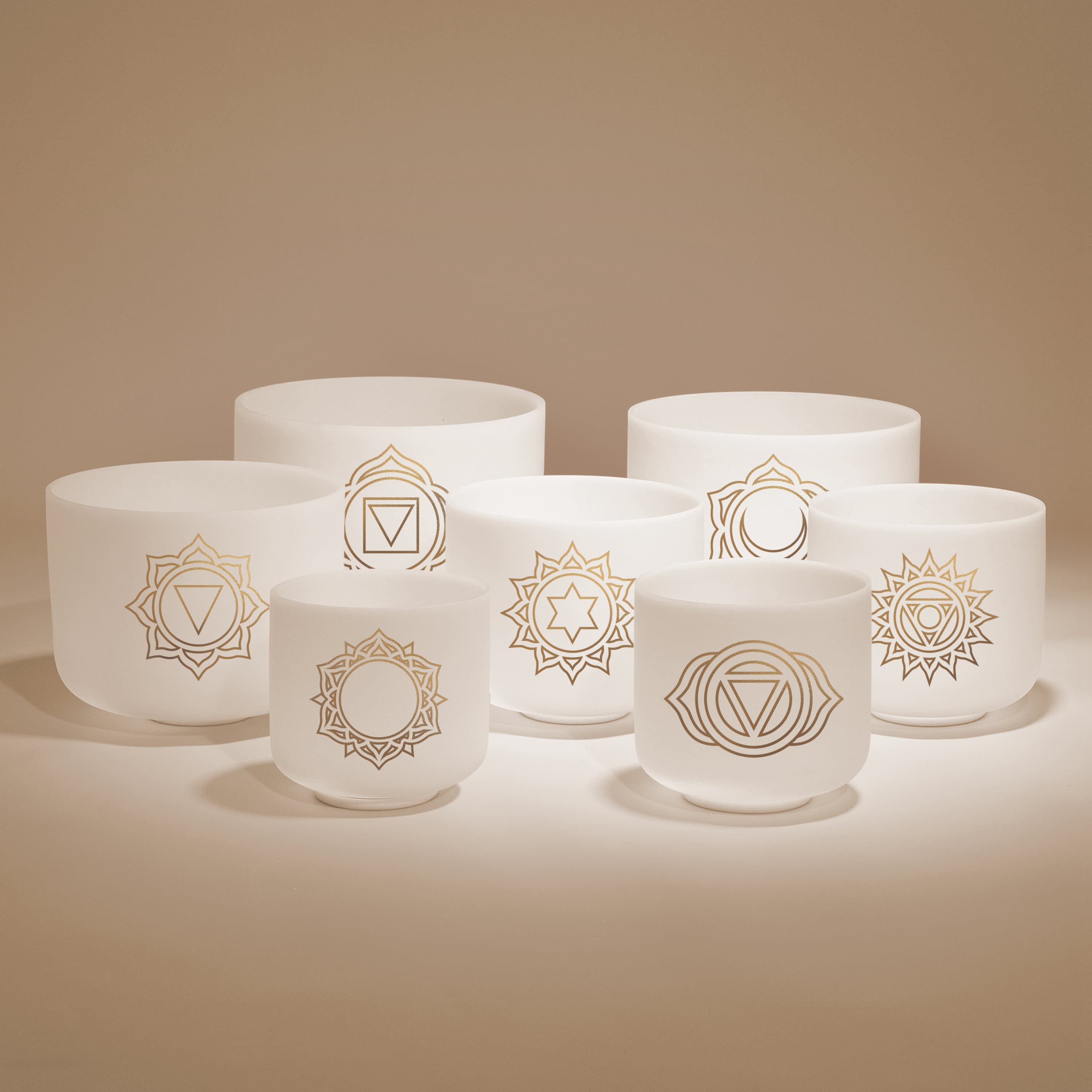 TOPFUND Chakra Symbol Series Tuned Set of 7 Crystal Singing Bowls - TOPFUND Crystal Singing Bowl