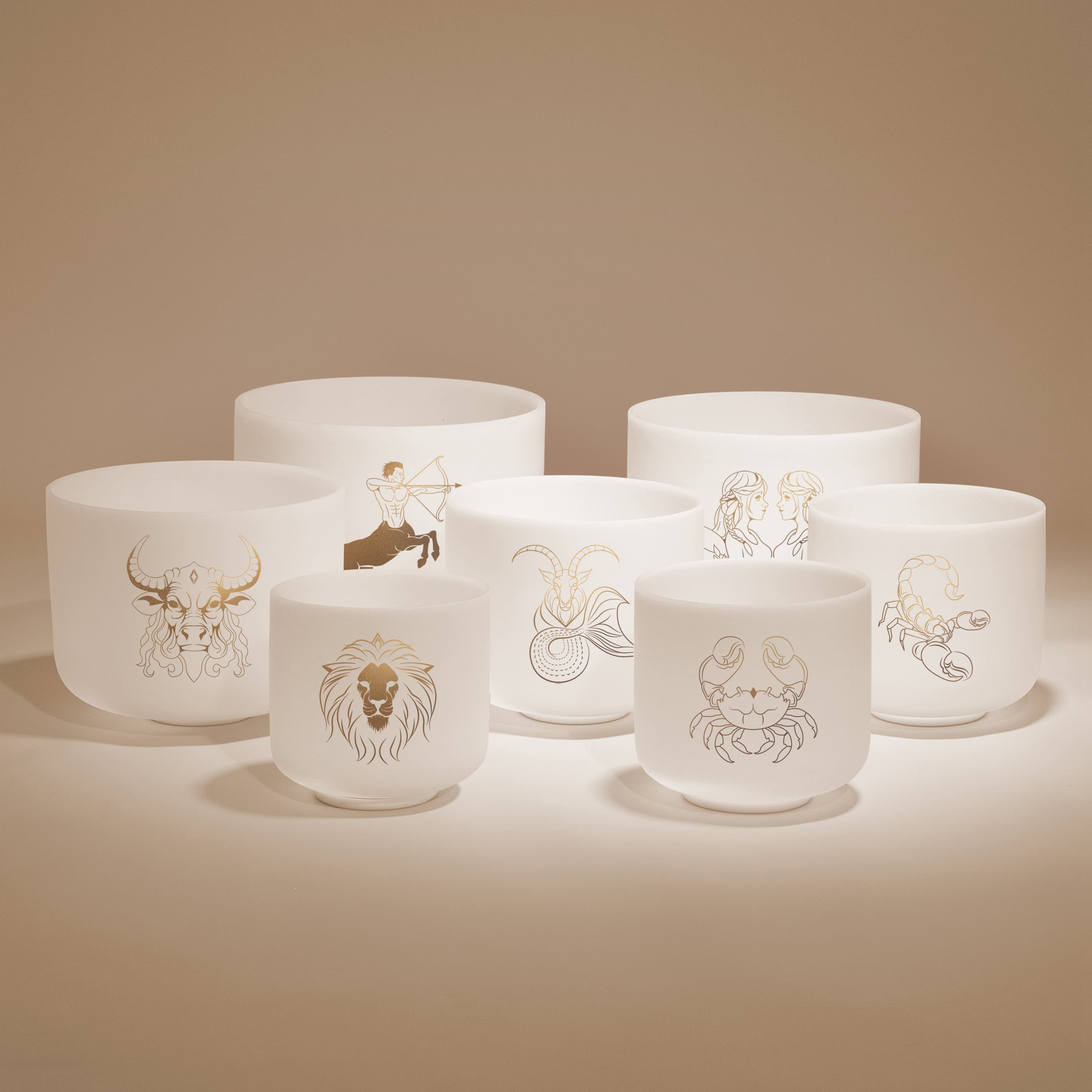 TOPFUND 7-12 inch Zodiac Chakra Set of 7 Crystal Singing Bowls - TOPFUND Crystal Singing Bowl