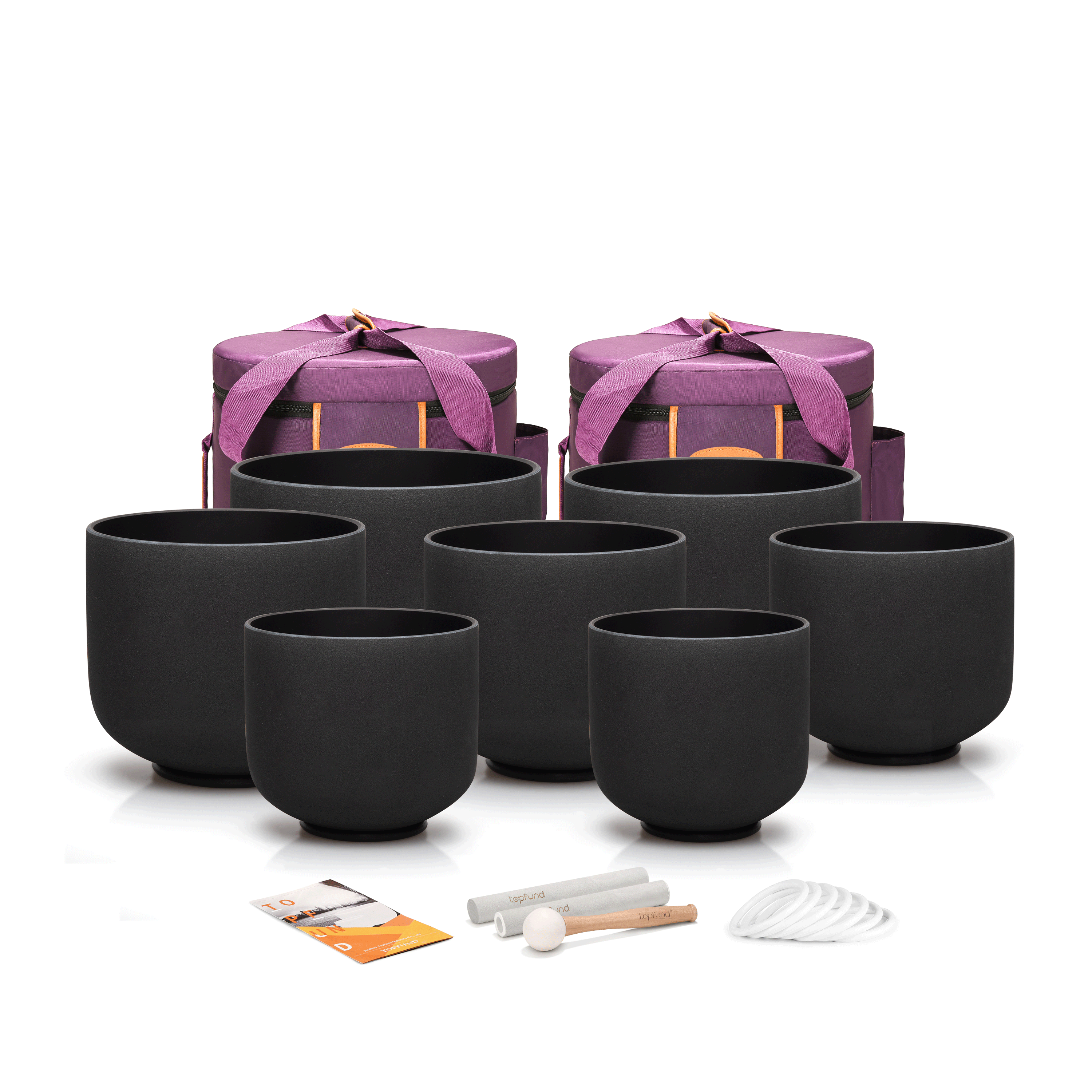 TOPFUND 440Hz Chakra Set of 7 Black Crystal Singing Bowls 6-12 inch - TOPFUND Crystal Singing Bowl