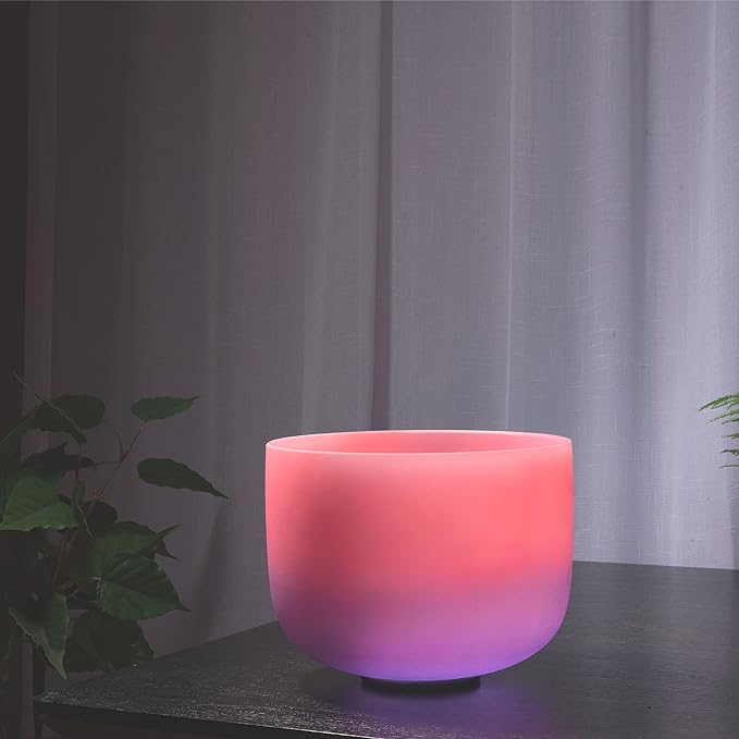 TOPFUND Handcrafted Pink Purple Rainbow F Note Crystal Singing Bowl 10 inch Heart Chakra with Heavy Duty Carrying Cae and Suede Striker - TOPFUND Crystal Singing Bowl