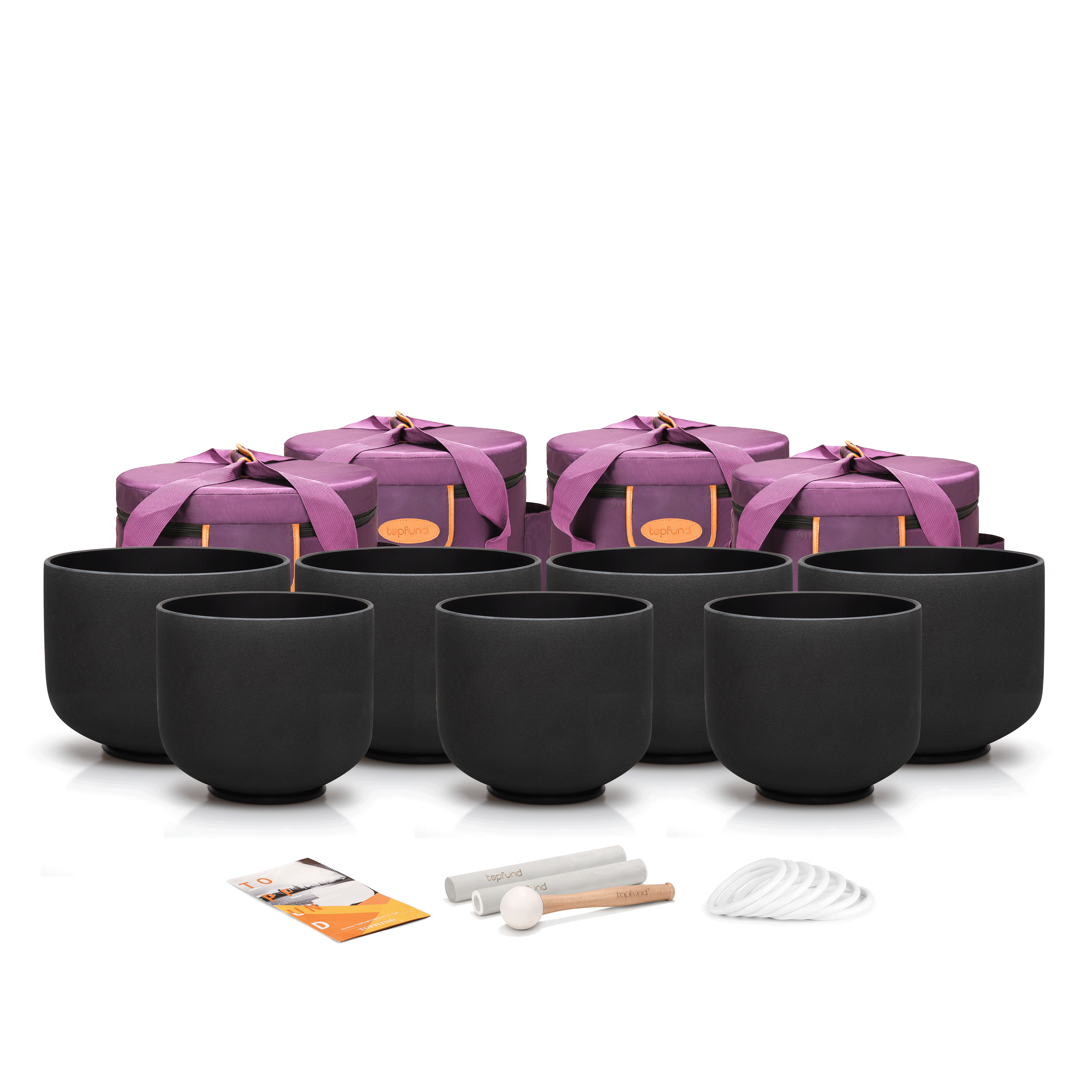 TOPFUND 440Hz Chakra Set of 7 Black Crystal Singing Bowls 8-10 inch - TOPFUND Crystal Singing Bowl