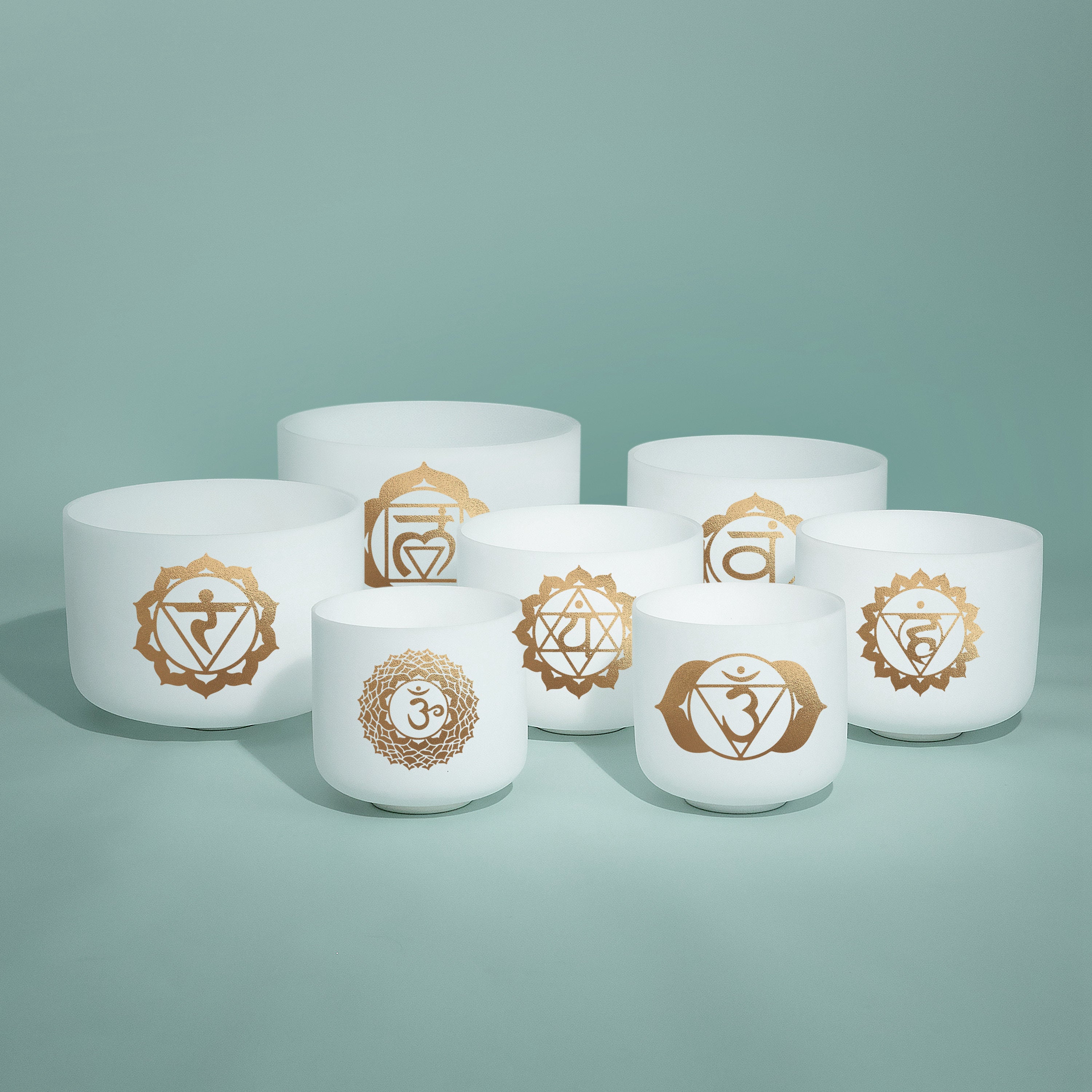 TOPFUND 8-14 inch Golden Chakra Set of 7 Crystal Singing Bowls - TOPFUND Crystal Singing Bowl