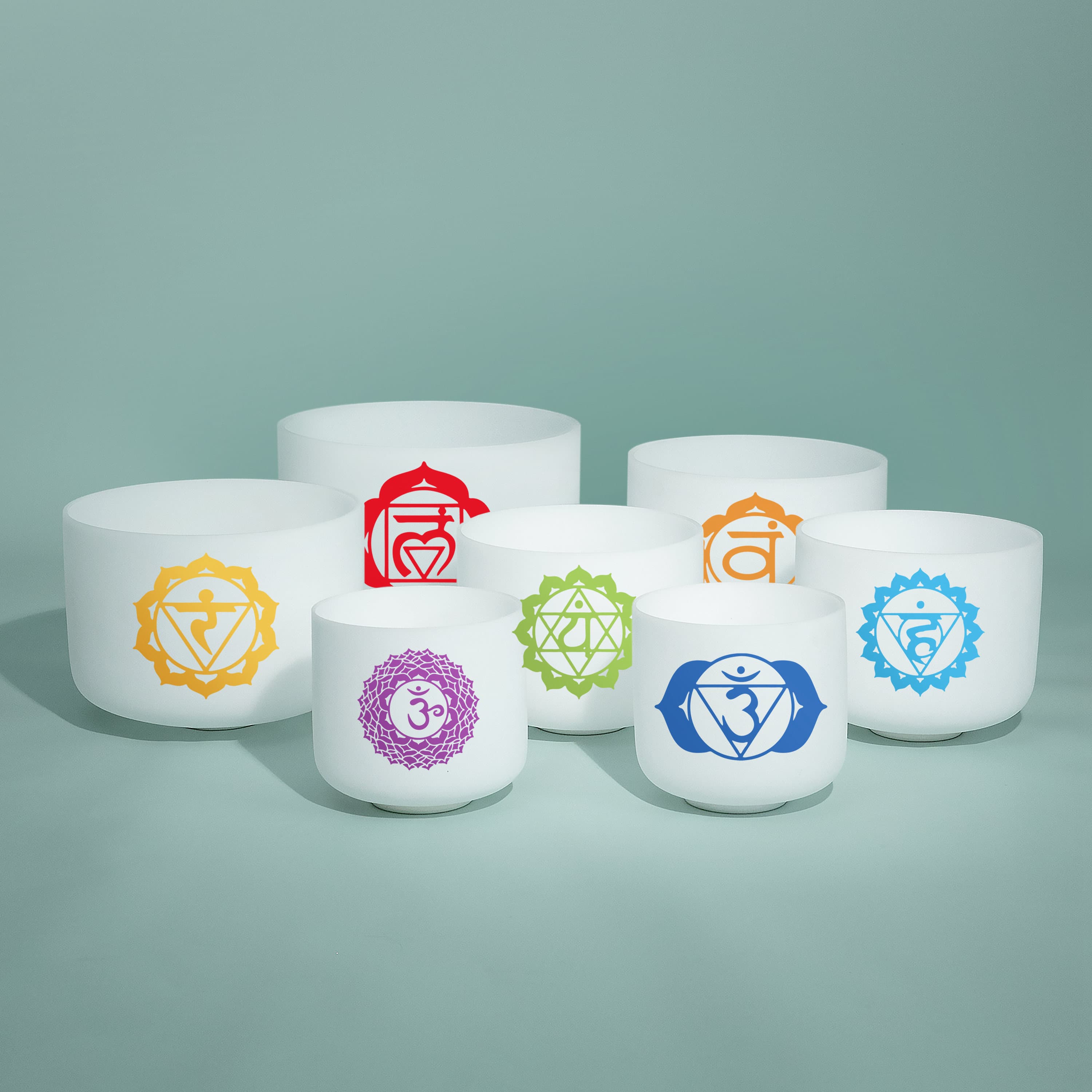 TOPFUND 8-14 inch Colored Chakra Set of 7 Crystal Singing Bowls - TOPFUND Crystal Singing Bowl