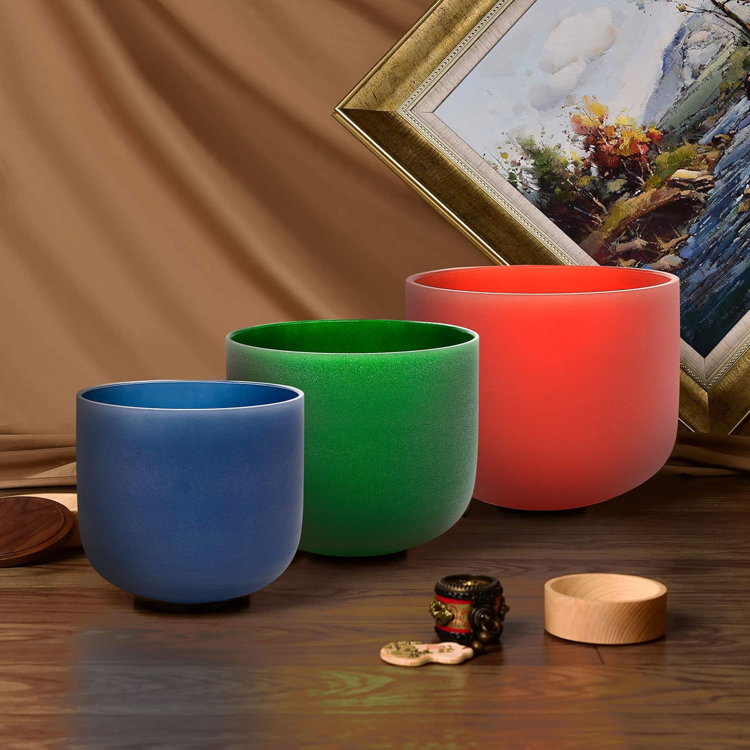 (8"F+7"C+6"A) Set of 3 Color Crystal Singing Bowls with Heavy Duty Carrying Case and Mallets - TOPFUND Crystal Singing Bowl