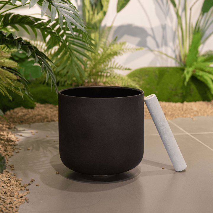 TOPFUND D# Note Black Crystal Singing Bowl 8 inch Navel Chakra - TOPFUND Crystal Singing Bowl