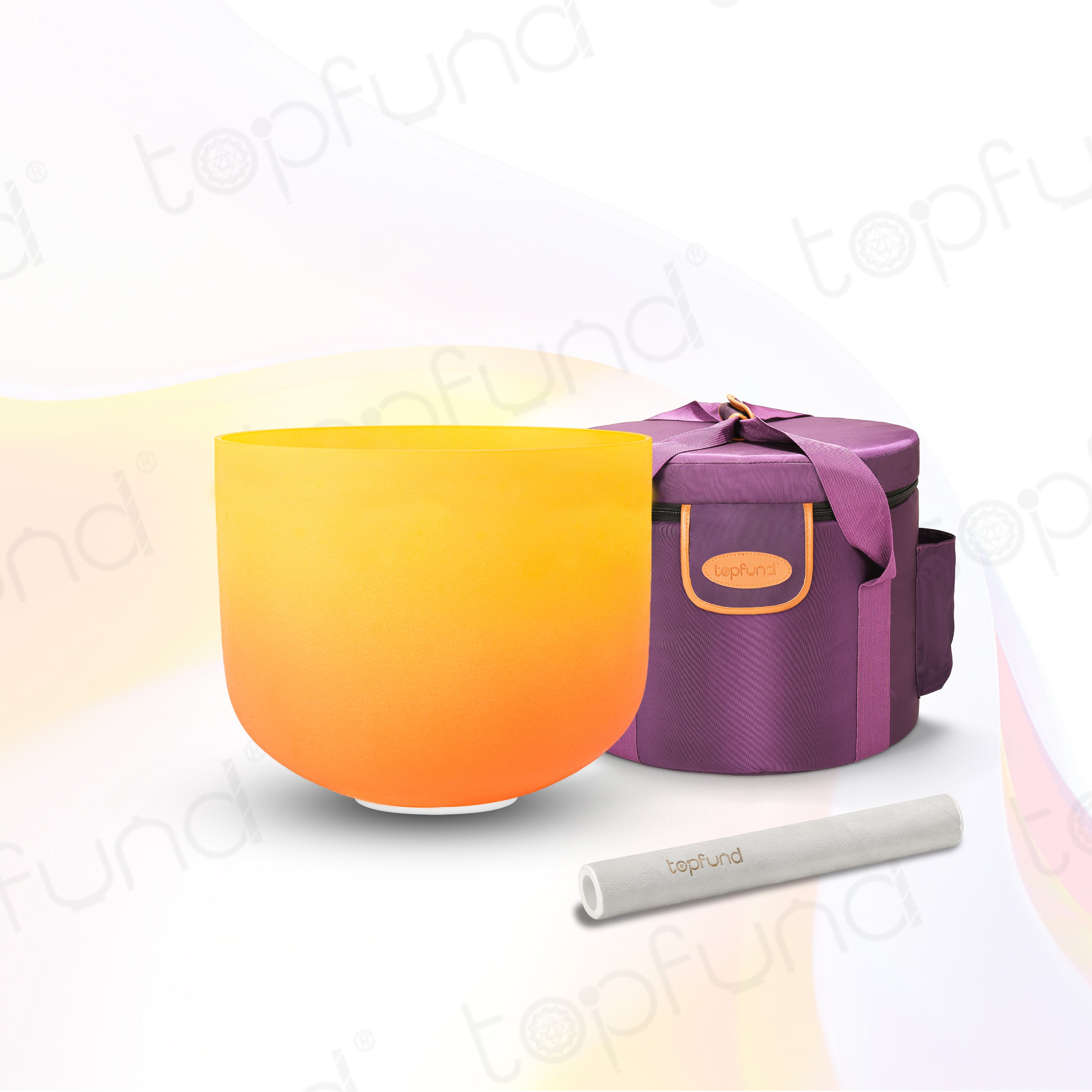 Orange Yellow E Note Crystal Singing Bowl Solar Plexus Chakra with Heavy Duty Carrying Case and Singing Bowl Mallet - TOPFUND Crystal Singing Bowl