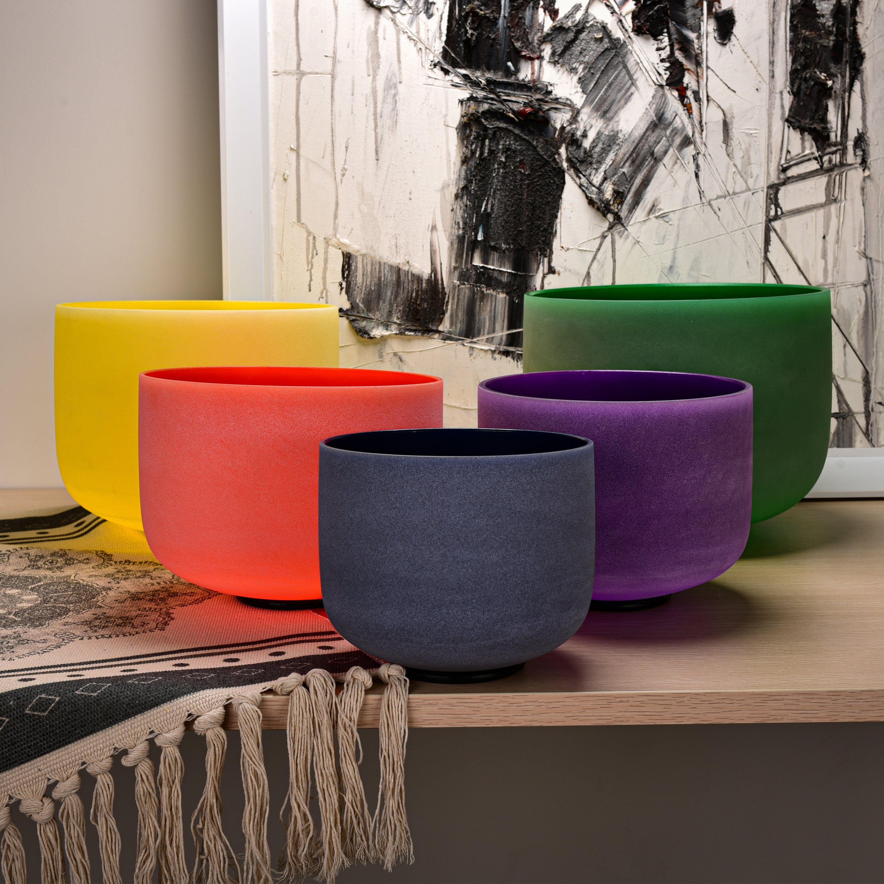 TOPFUND Color Set of 5 Crystal Singing Bowls Chakra 6-12 inch - TOPFUND Crystal Singing Bowl