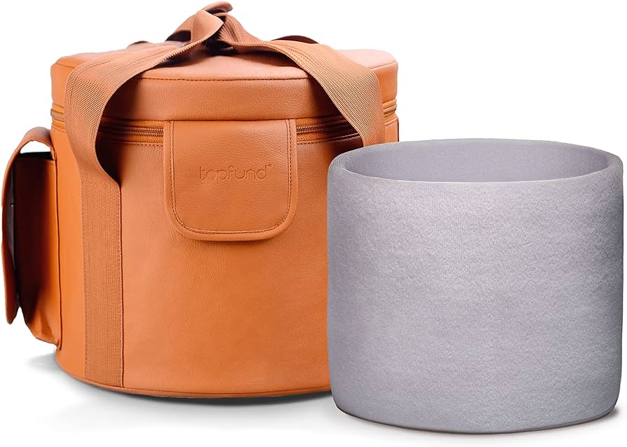 TOPFUND Artificial Leather Heavy Duty Crystal Singing Bowl Carrying Case 10 inch with Sponge Padded Sleeves 8" - TOPFUND Crystal Singing Bowl